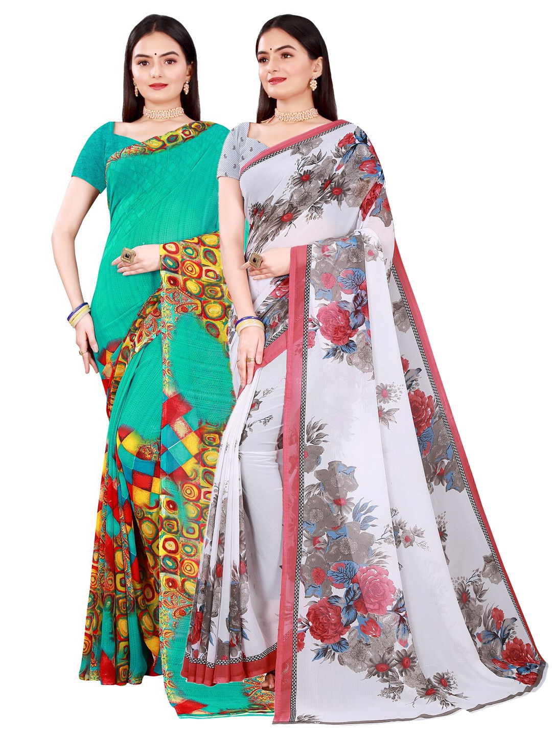

Florence White & Blue Pure Georgette Pack Of 2 Saree