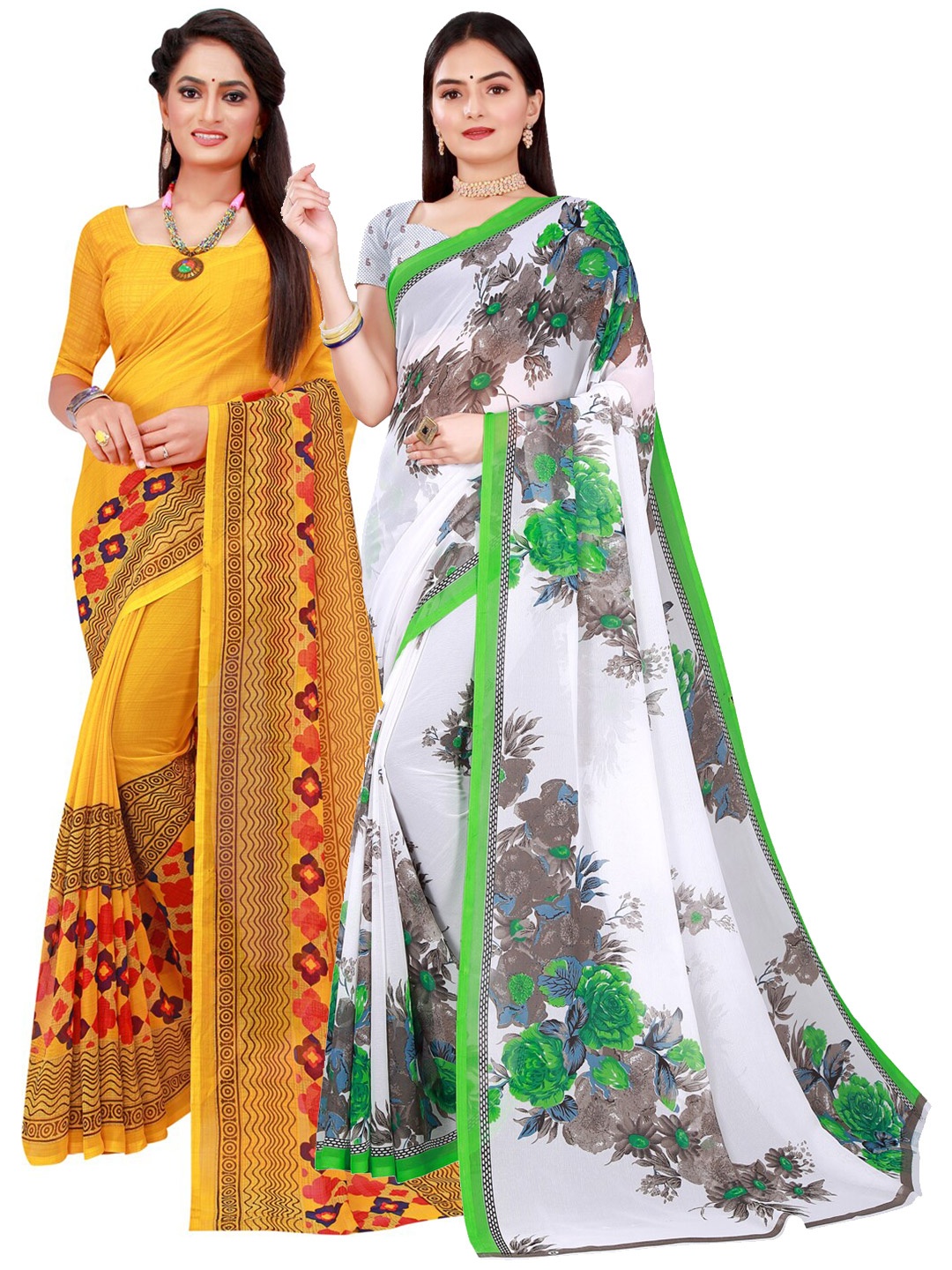 

Florence White & Yellow Pure Georgette Saree