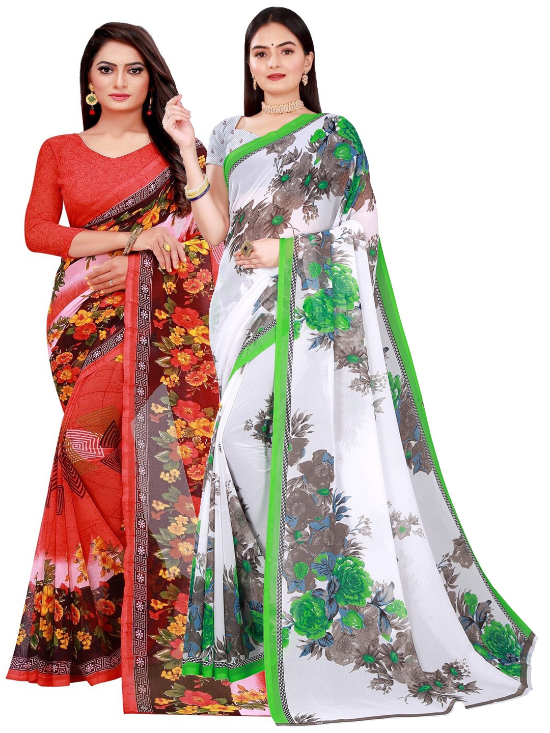 

Florence 2 White & Red Pure Georgette Saree