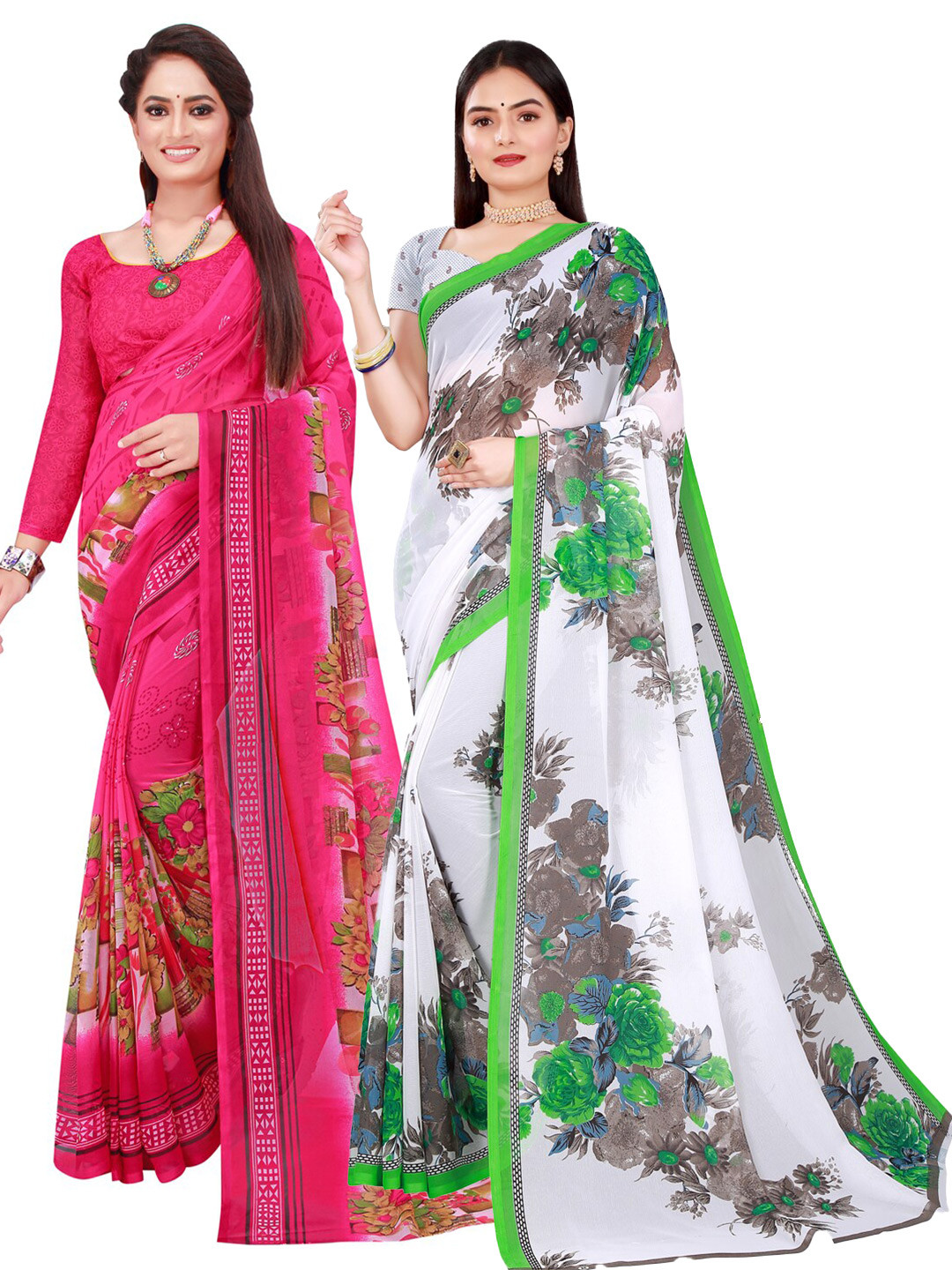 

Florence White & Pink 2 Pure Georgette Saree