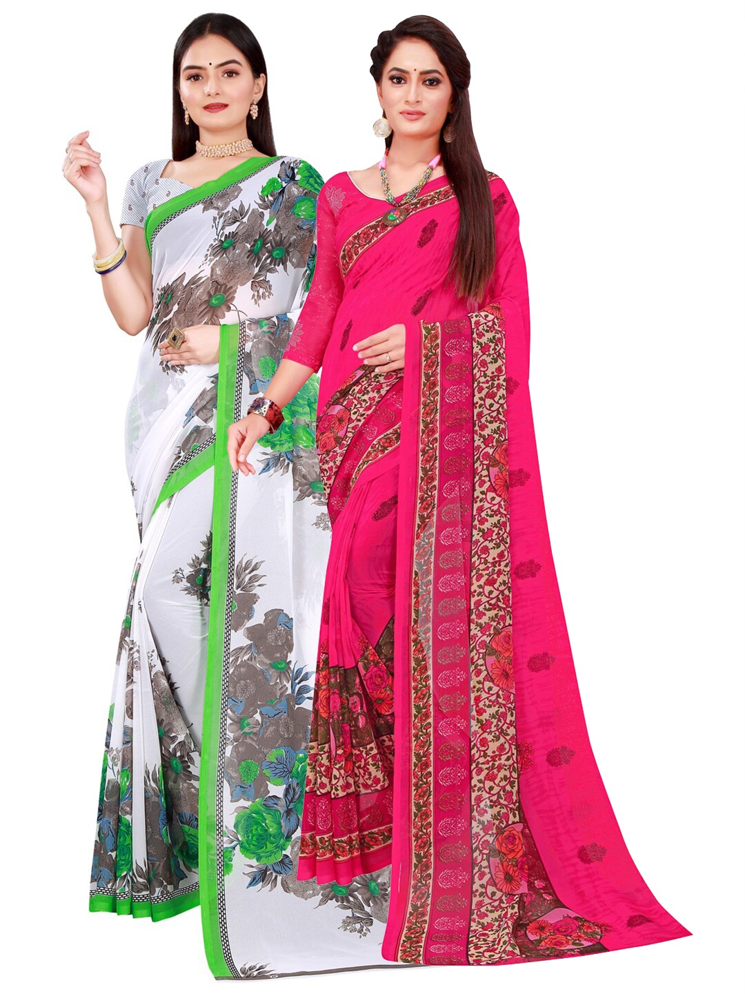 

Florence White & Pink Pure Georgette Saree