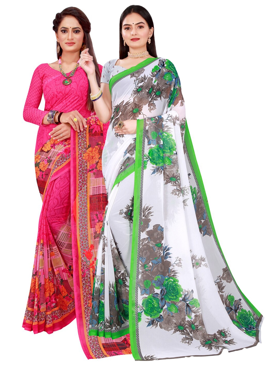 Florence White & Pink Pure Georgette Saree