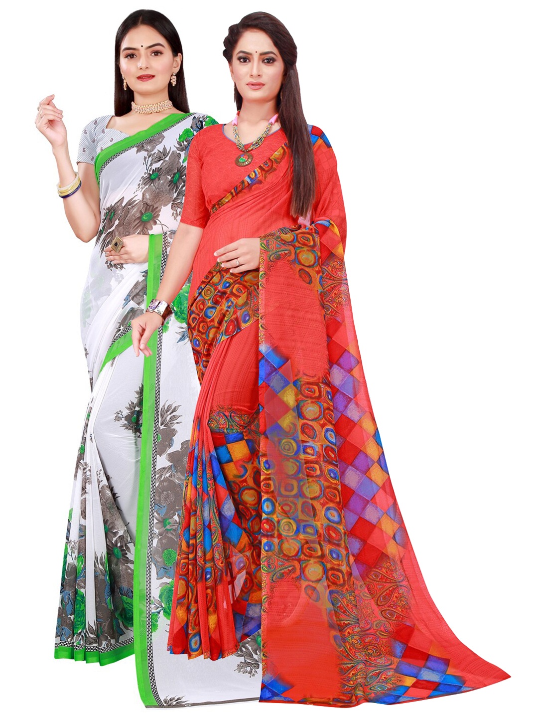 

Florence White & Red Floral Pure Georgette Saree