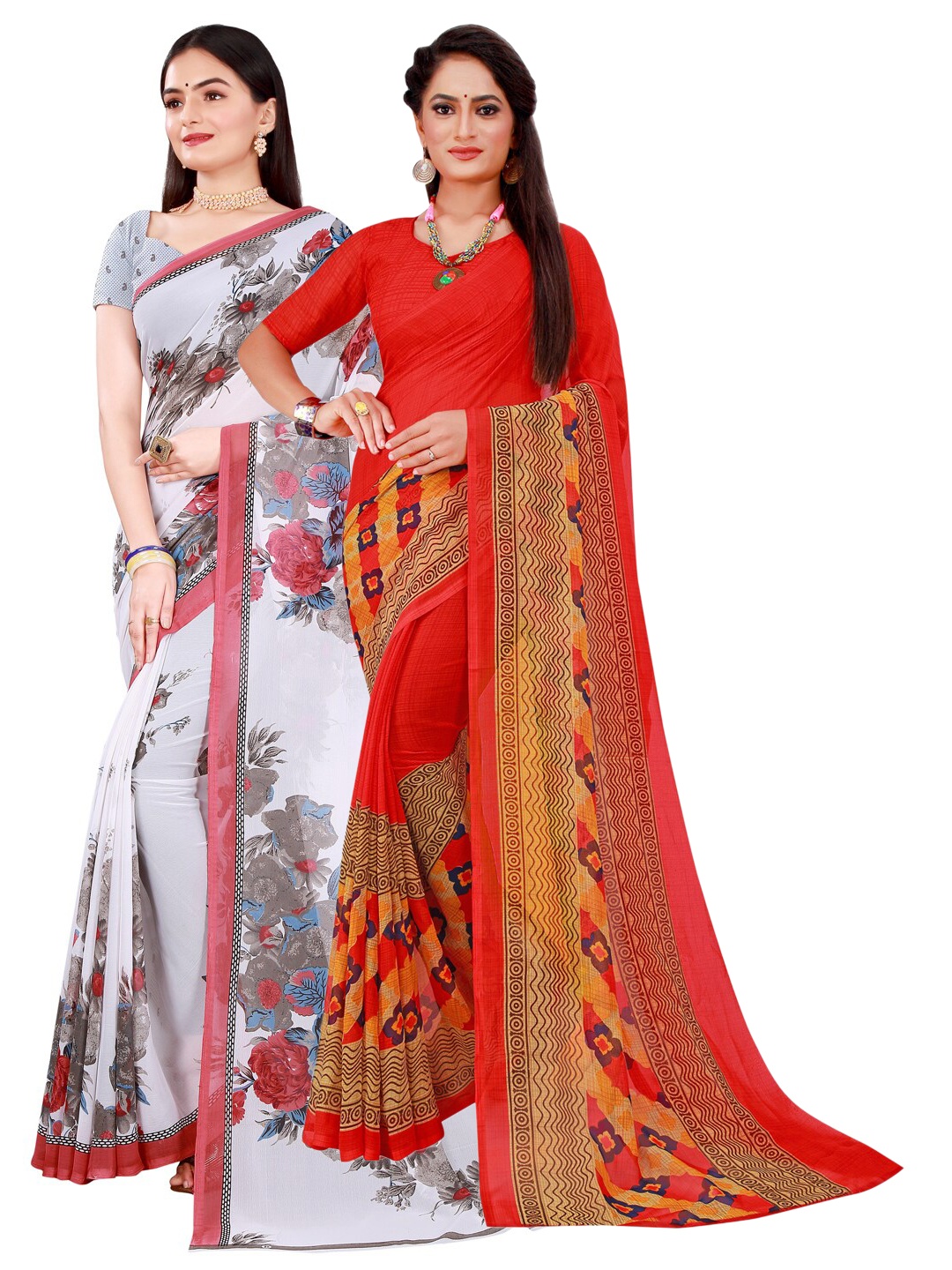 

KALINI Women Red & White Pure Georgette Saree