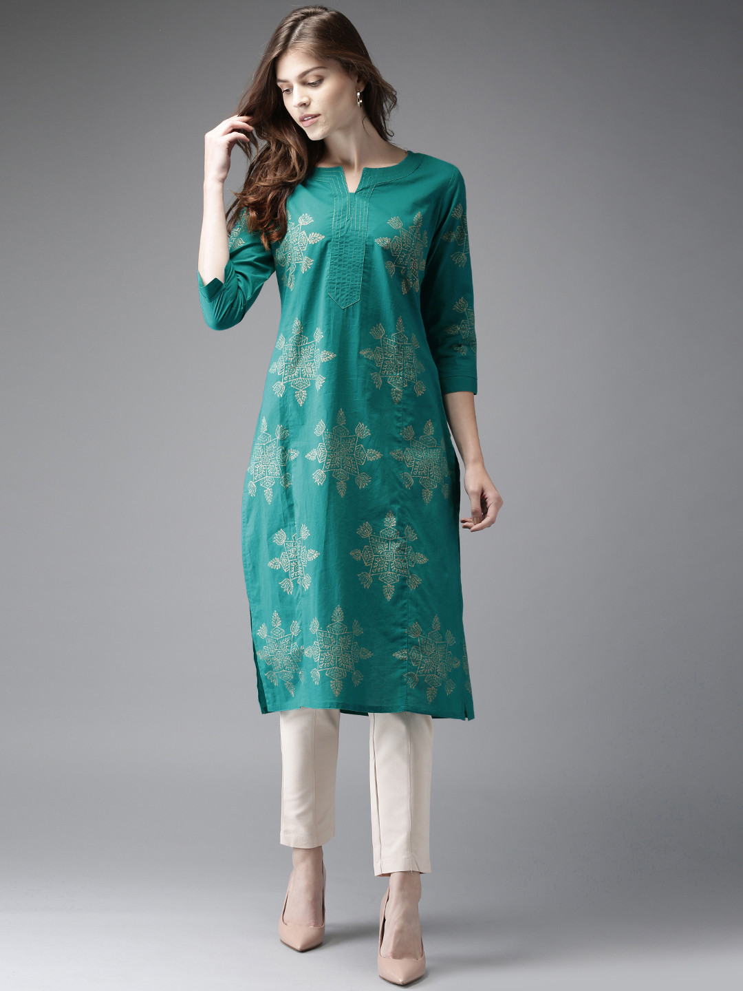 

Moda Rapido Women Green Printed Straight Kurta