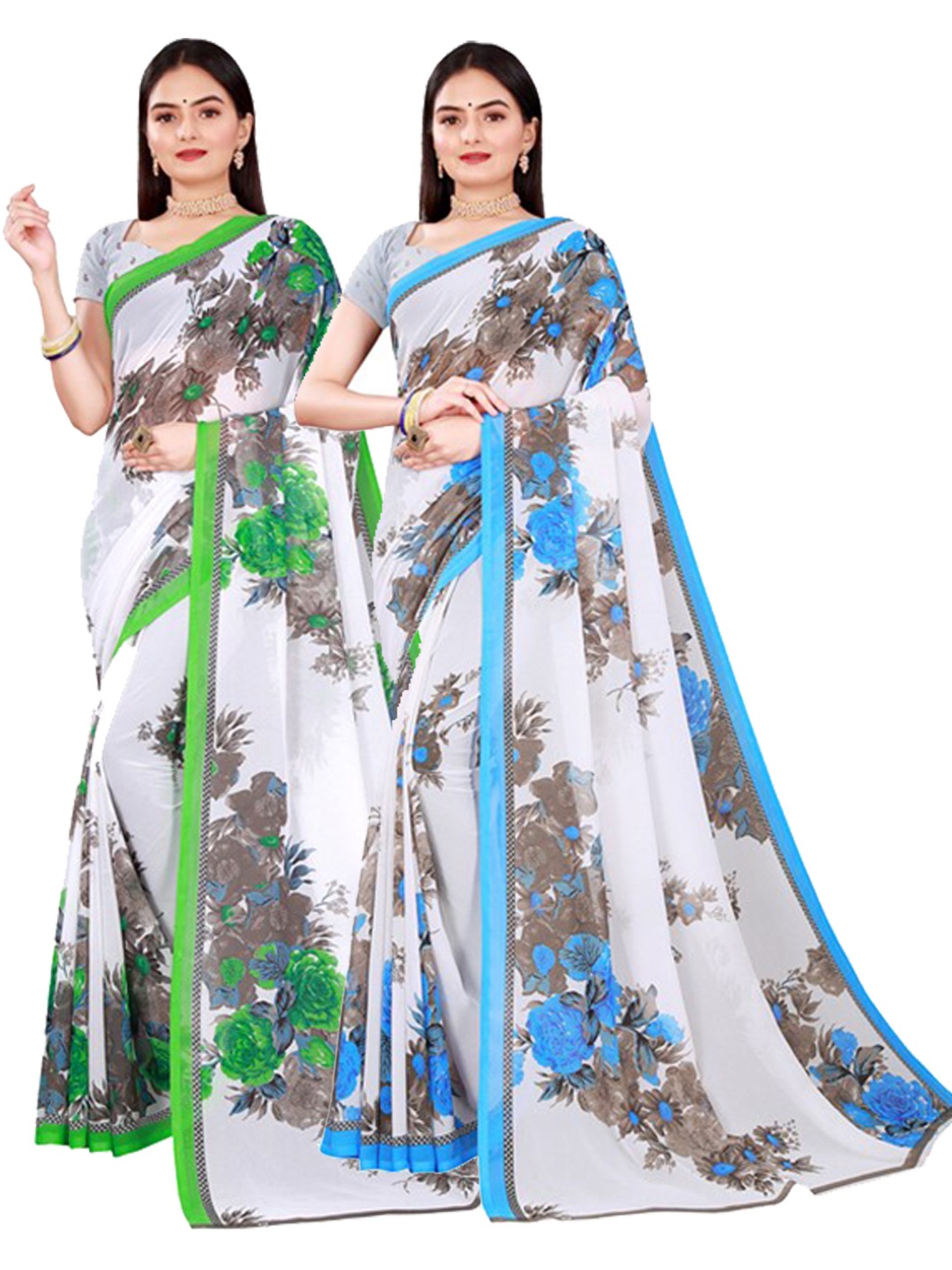 

KALINI White & Green Pure Georgette Saree