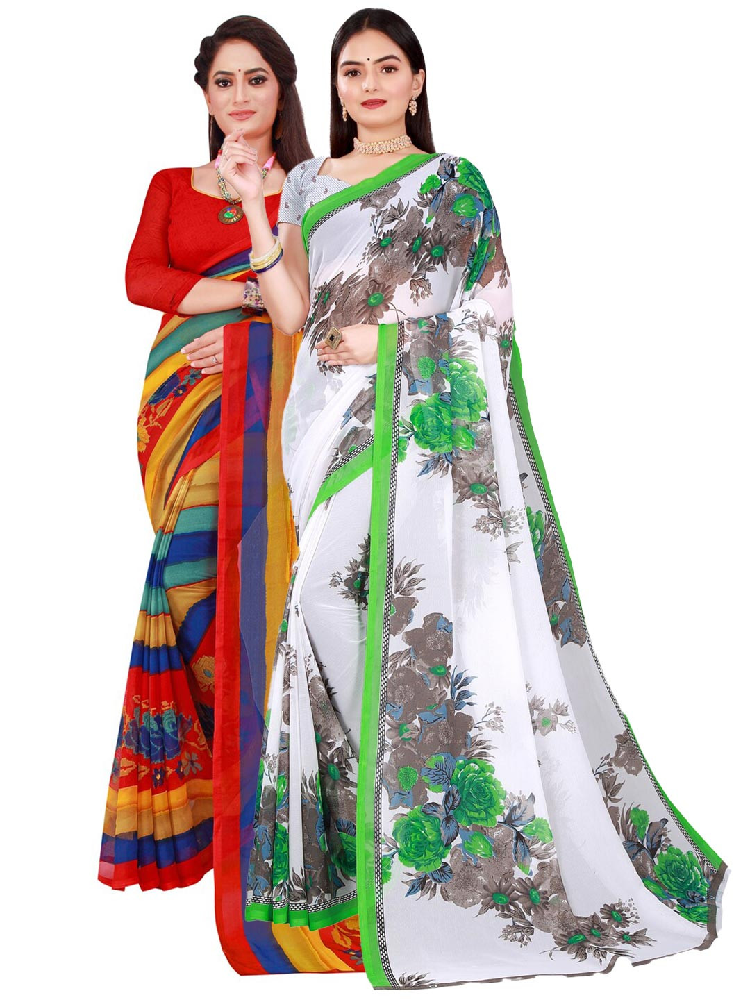 

KALINI White & Yellow Pure Georgette Saree