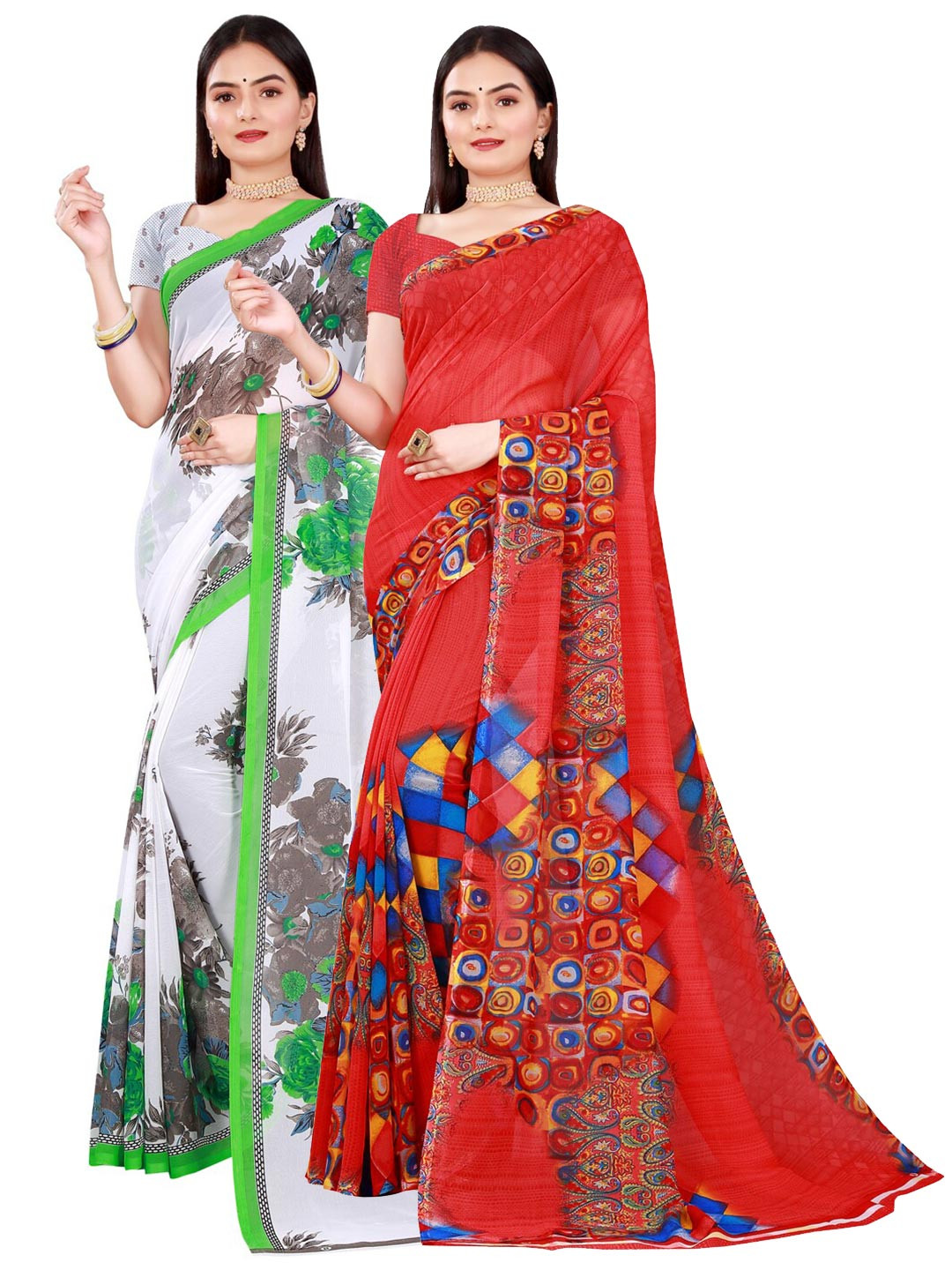 

KALINI White & Red 2 Pure Georgette Saree
