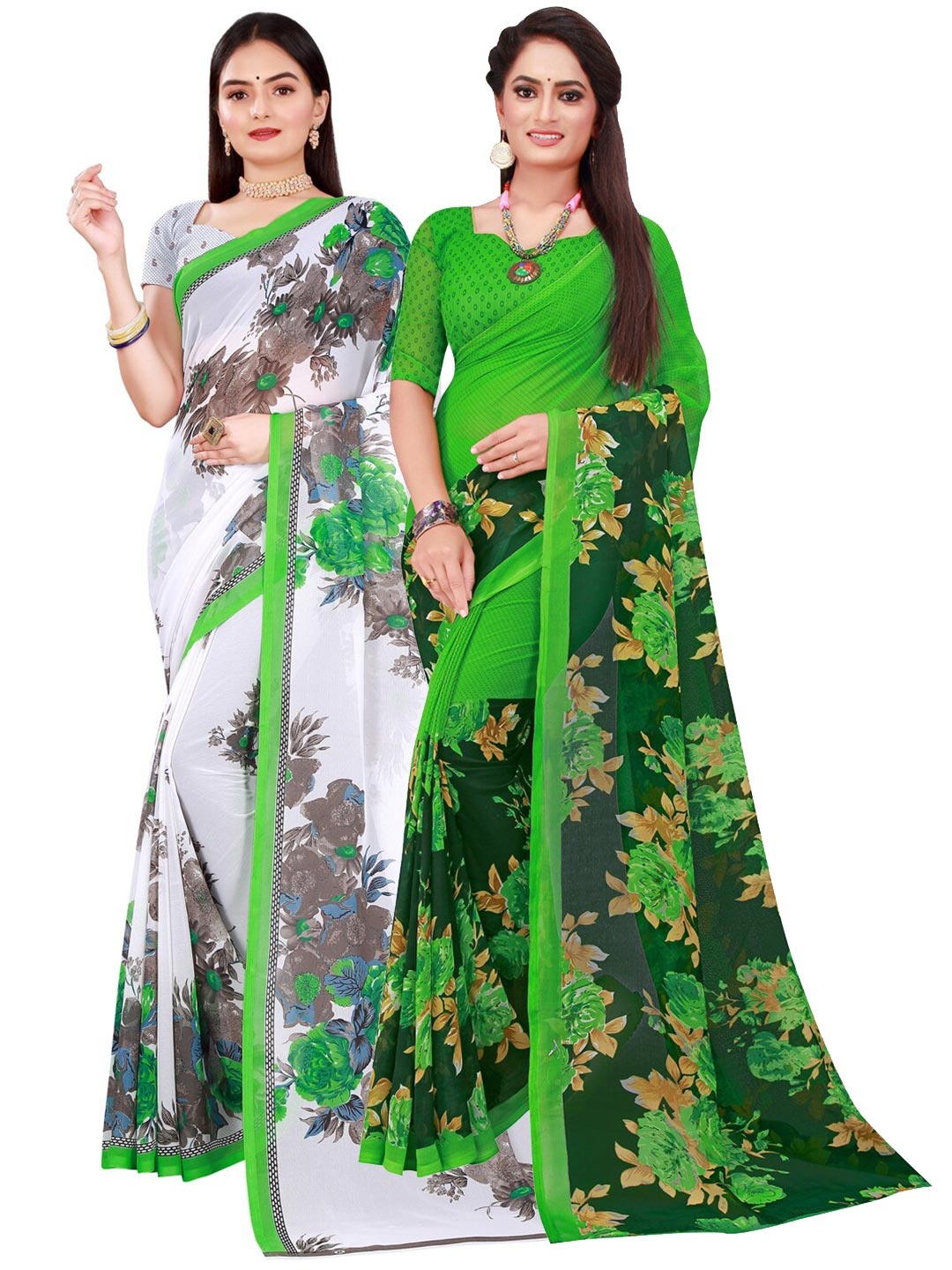 

KALINI White & Green Pure Georgette Saree