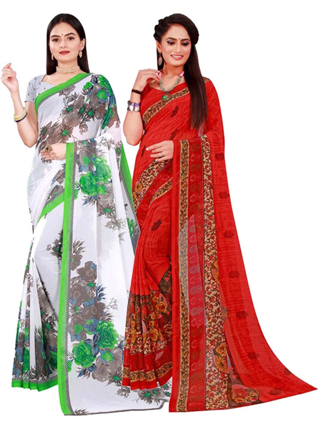 

KALINI White & Red Pure Georgette Saree