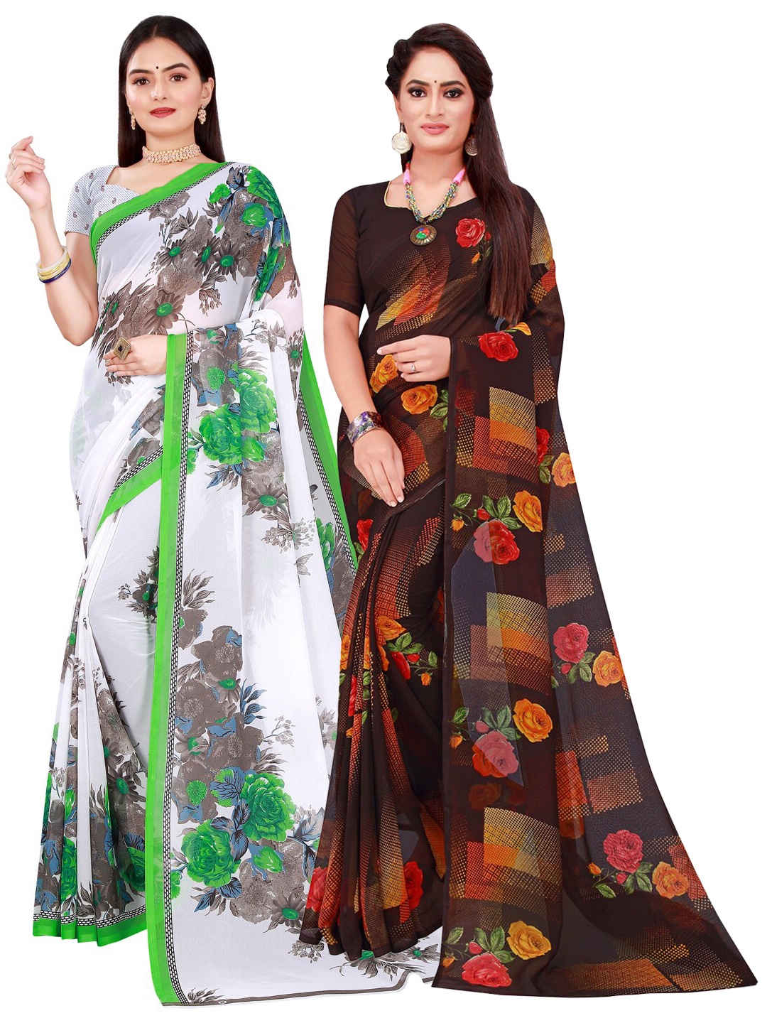 

KALINI White & Brown Pure Georgette Saree