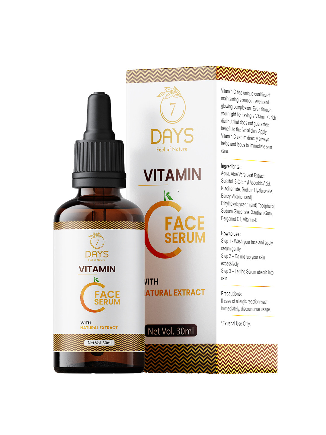 

7 DAYS Vitamin C Face Serum with Hyaluronic Acid & Aloe Vera Extract - 30ml, White