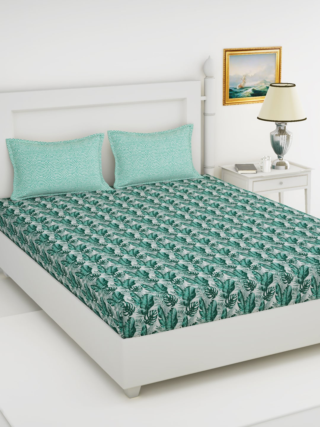 

BIANCA Blue Floral 144 TC King Bedsheet with 2 Pillow Covers