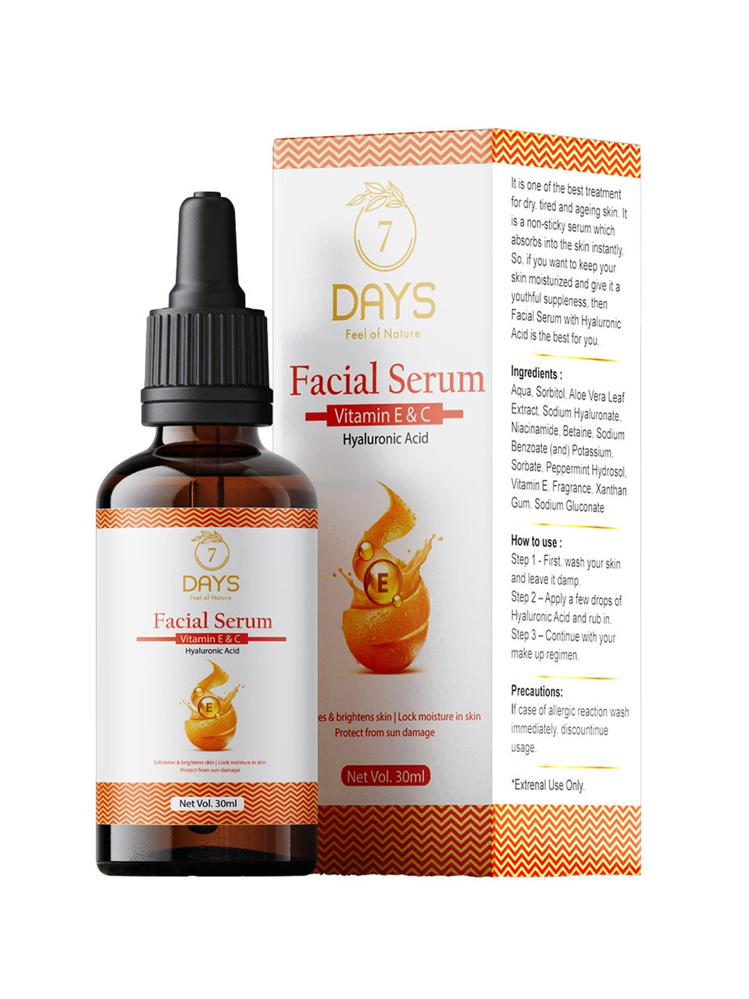 

7 DAYS Vitamin C Facial Serum with Vitamin E & Hyaluronic Acid - 30ml, White