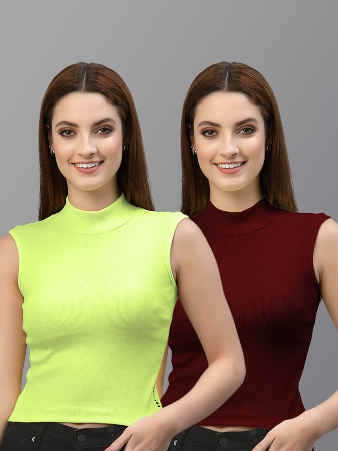 

Friskers Pack of 2 Green & Maroon Solid Top