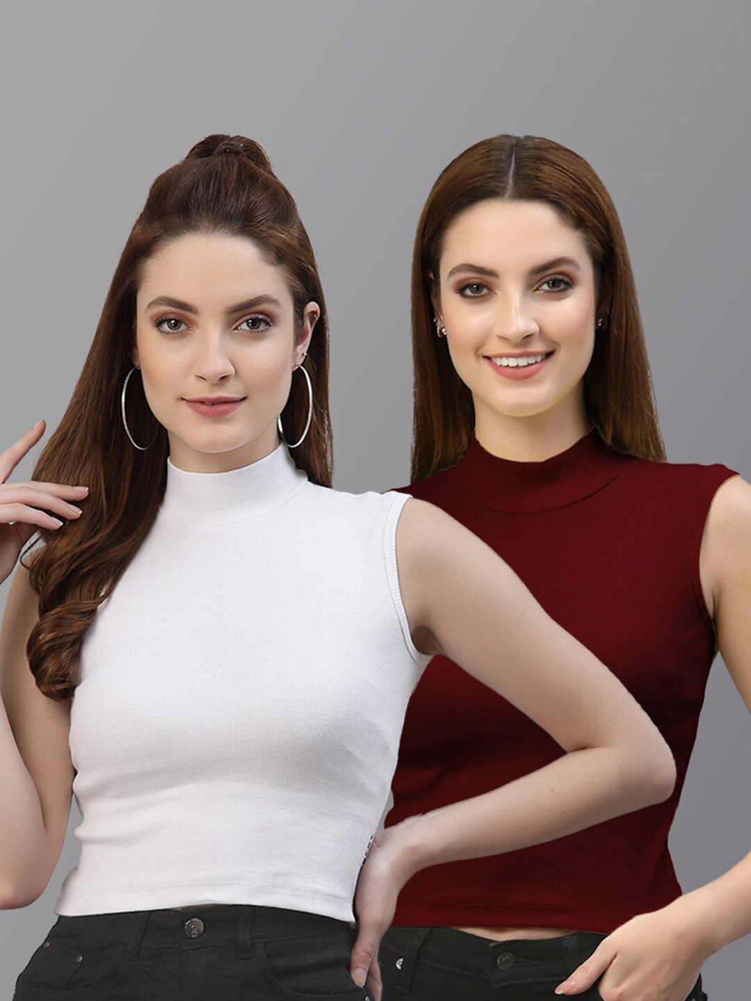 

Friskers Pack Of 2 White & Maroon Top