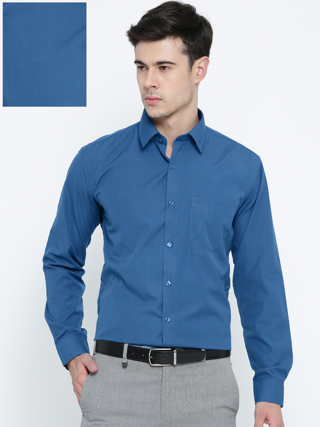 

Hancock Men Blue Slim Fit Solid Formal Shirt