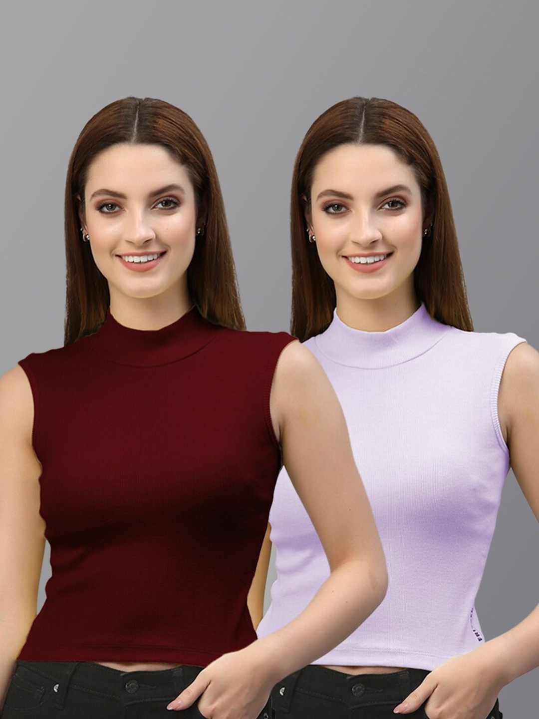 

Friskers Women Pack of 2 Maroon & Purple Crop Top
