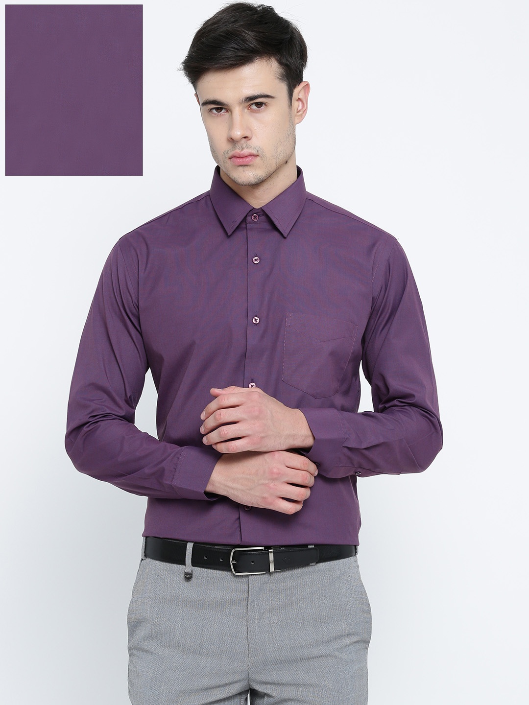 

Hancock Men Purple Solid Slim Fit Solid Formal Shirt