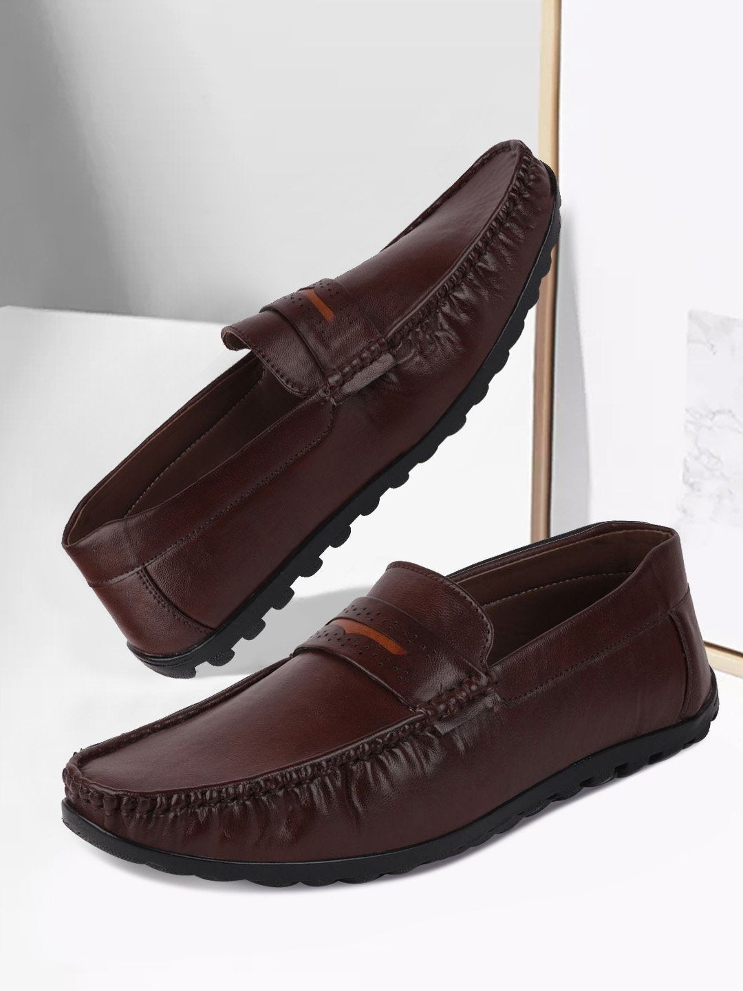 

FAUSTO Men Brown Woven Design PU Driving Shoes