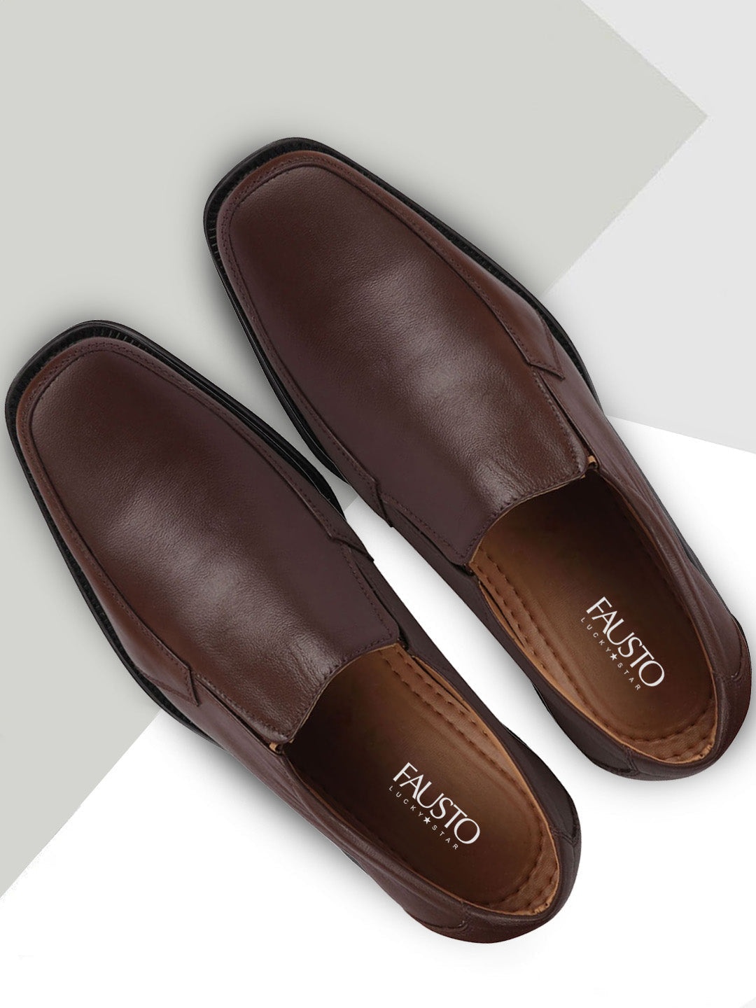

FAUSTO Men Brown Solid Leather Formal Derbys
