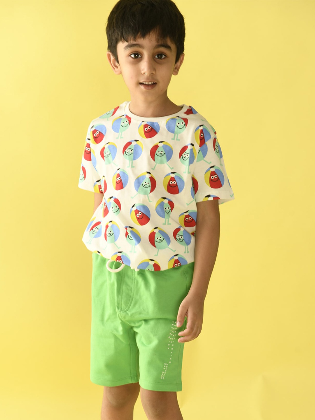 

Anthrilo Boys Grey Melange & Green Printed Pure Cotton T-shirt with Shorts