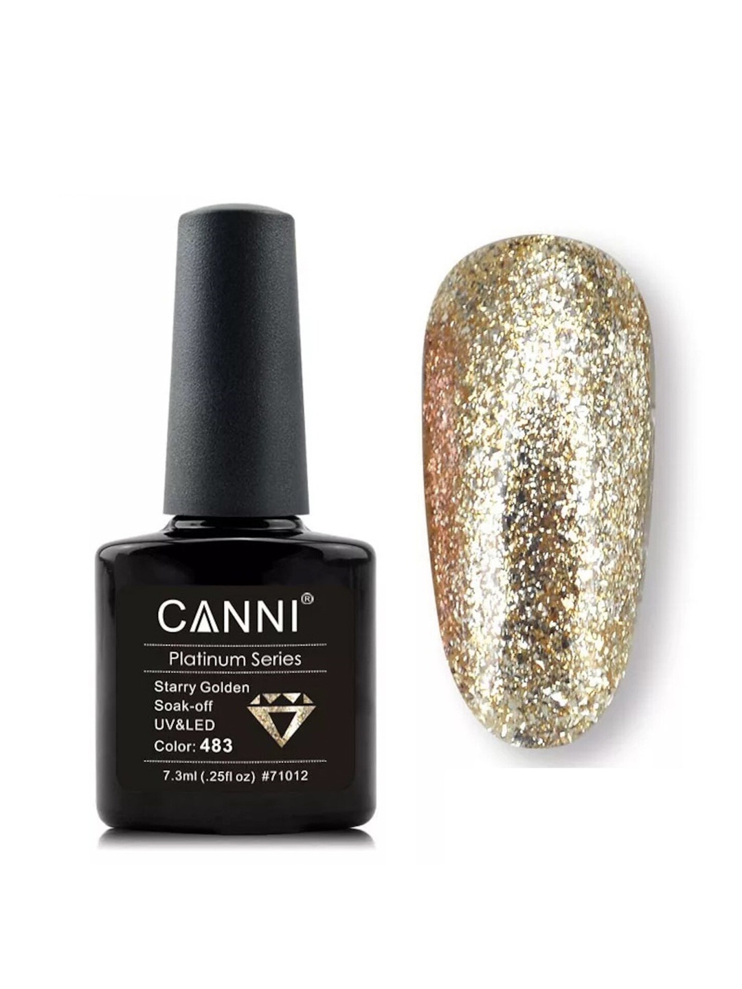 

CANNI Platinum Series Soak-Off UV & LED Gel Nail Polish 7.3 ml - Starry Golden 483, Gold