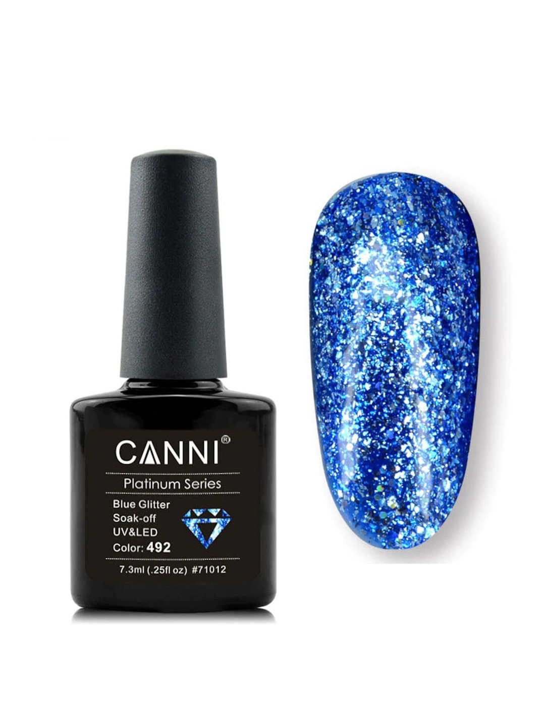 CANNI Perfect Platinum Glitter Foil Gel Color Coat Chrome Nail Gel Polish 7.3 ml - Canni 492, Multi