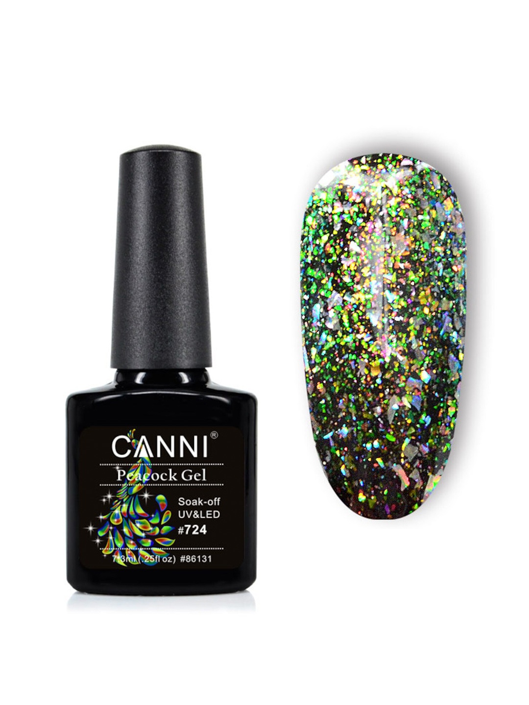 

CANNI Peacock Super-Shinning Glitter UV-LED Soak-Off Gel Nail Polish - Shade 724, Green