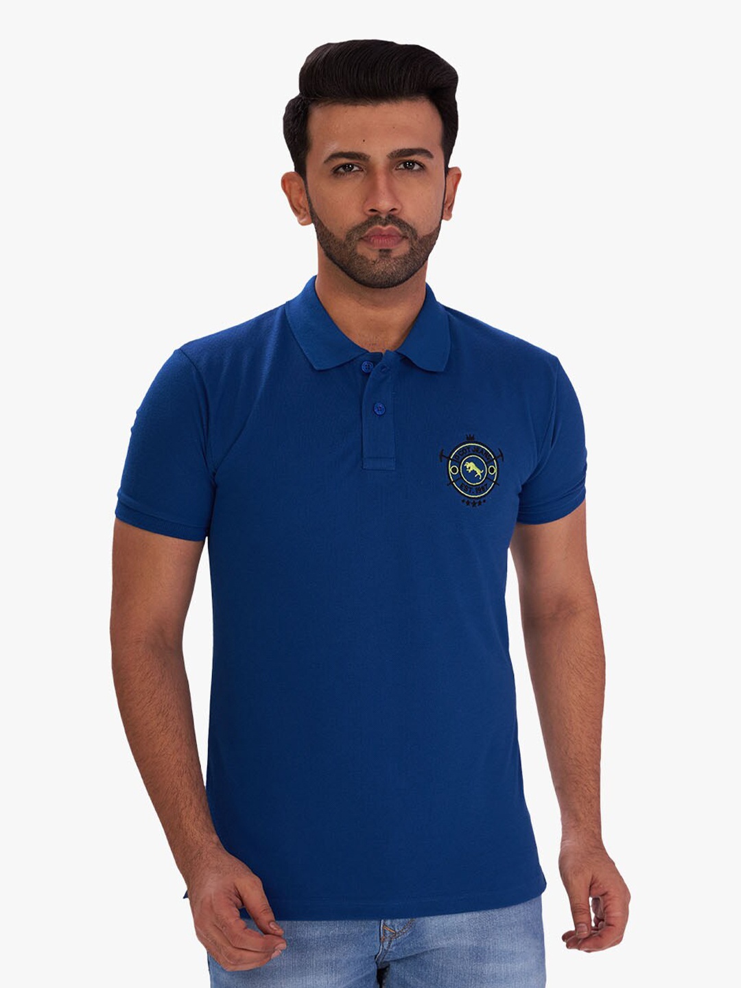 

DCot By Donear Men Blue Polo Collar Pure Cotton T-shirt