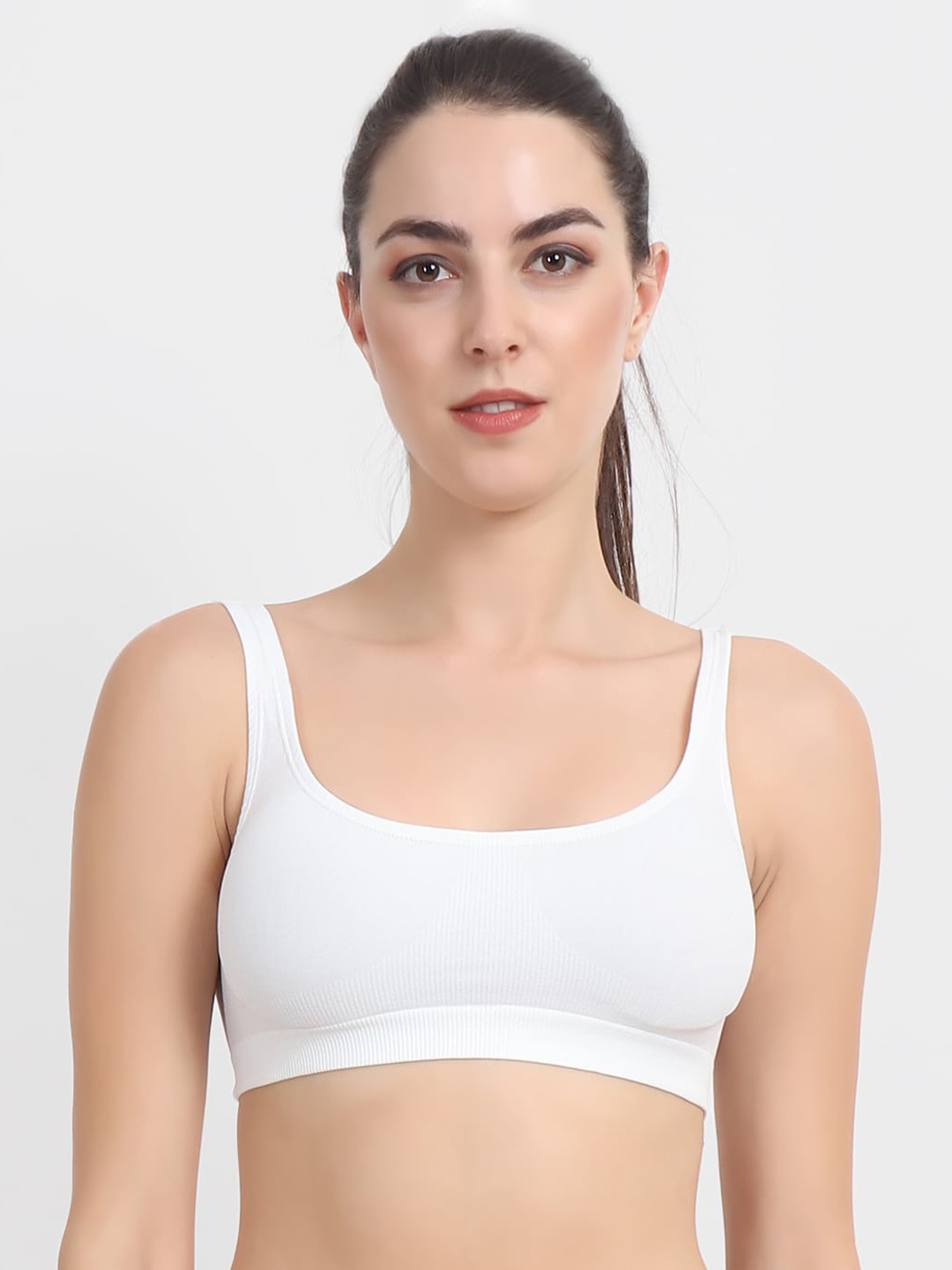 

Beau Design White Non-Wired Non Padded Seamless Free-Size Sports Bra