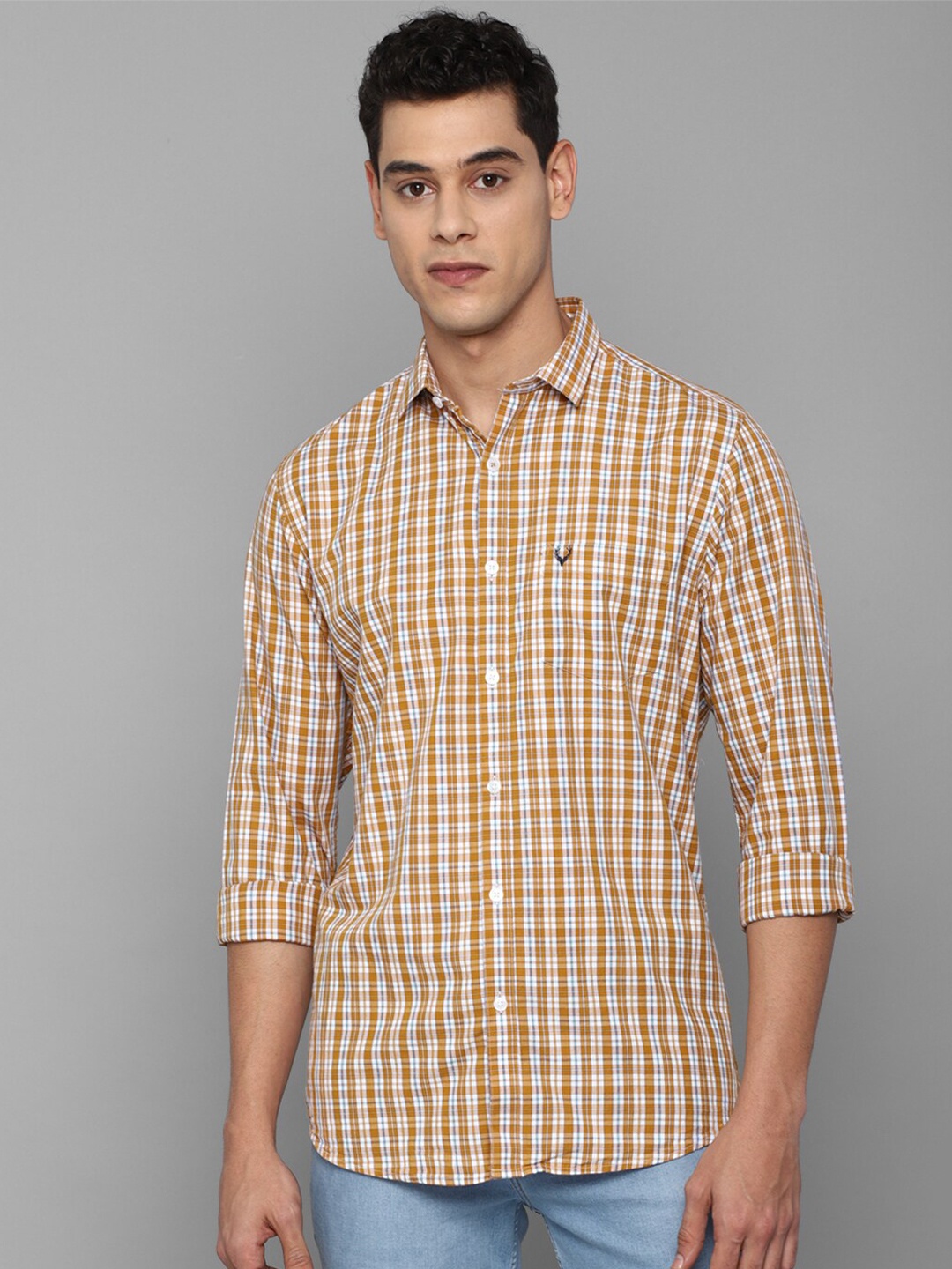 

Allen Solly Men Khaki Slim Fit Checked Pure Cotton Casual Shirt