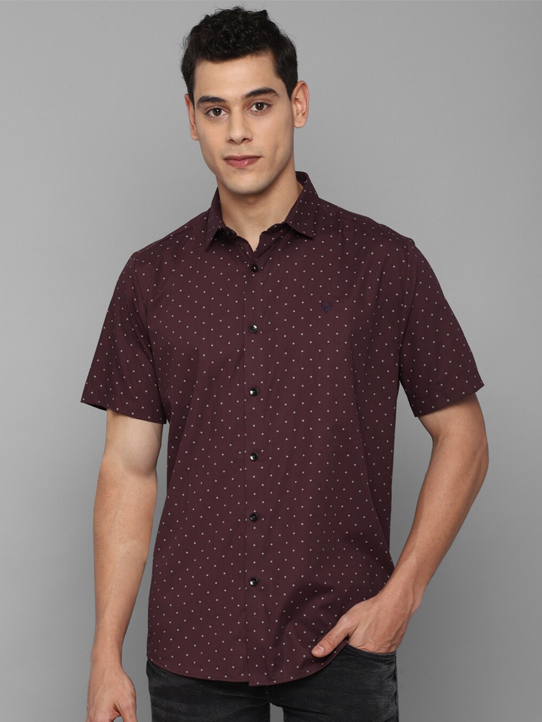 

Allen Solly Men Maroon Slim Fit Printed Pure Cotton Casual Shirt