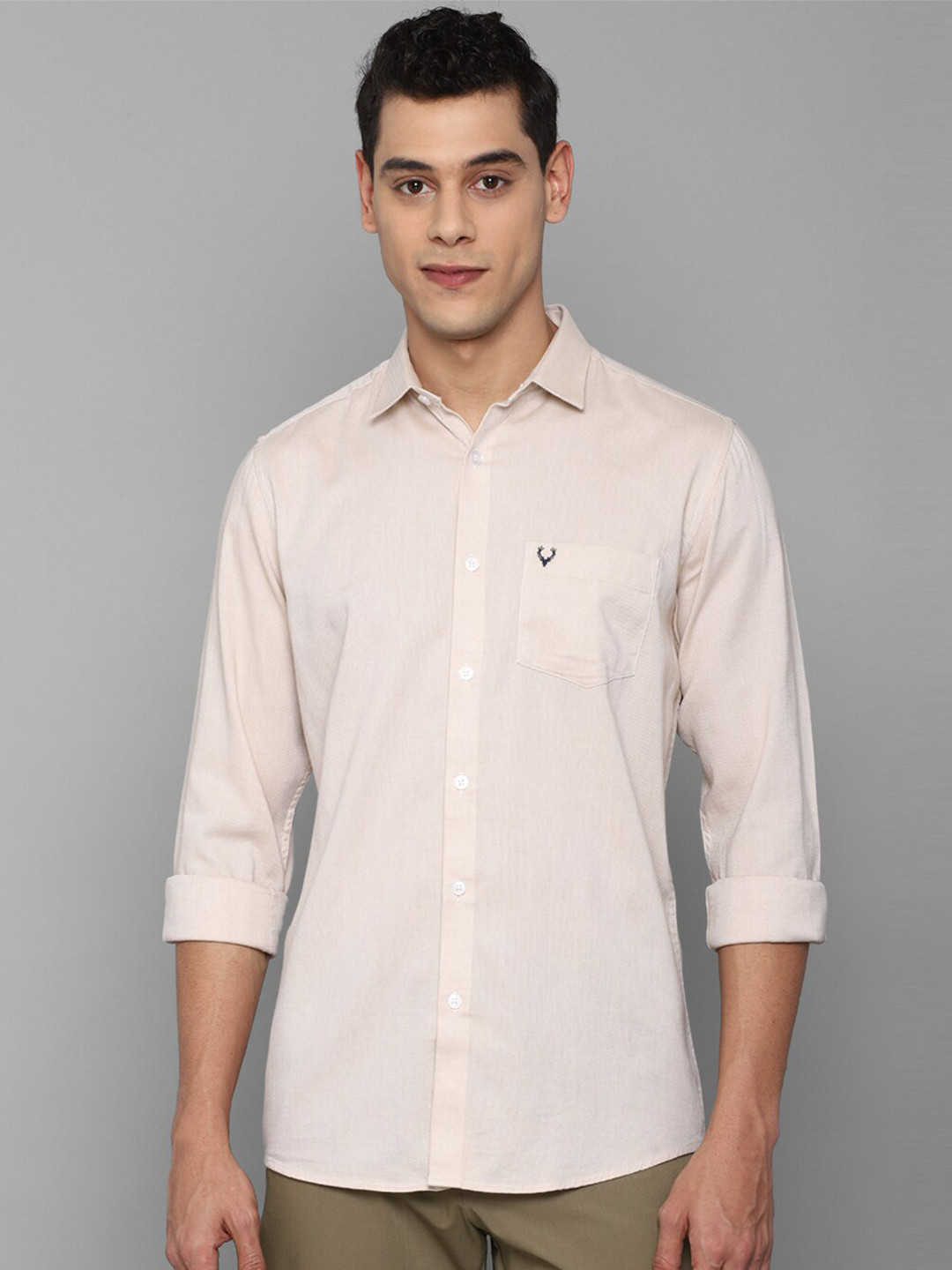 

Allen Solly Men Beige Slim Fit Pure Cotton Casual Shirt