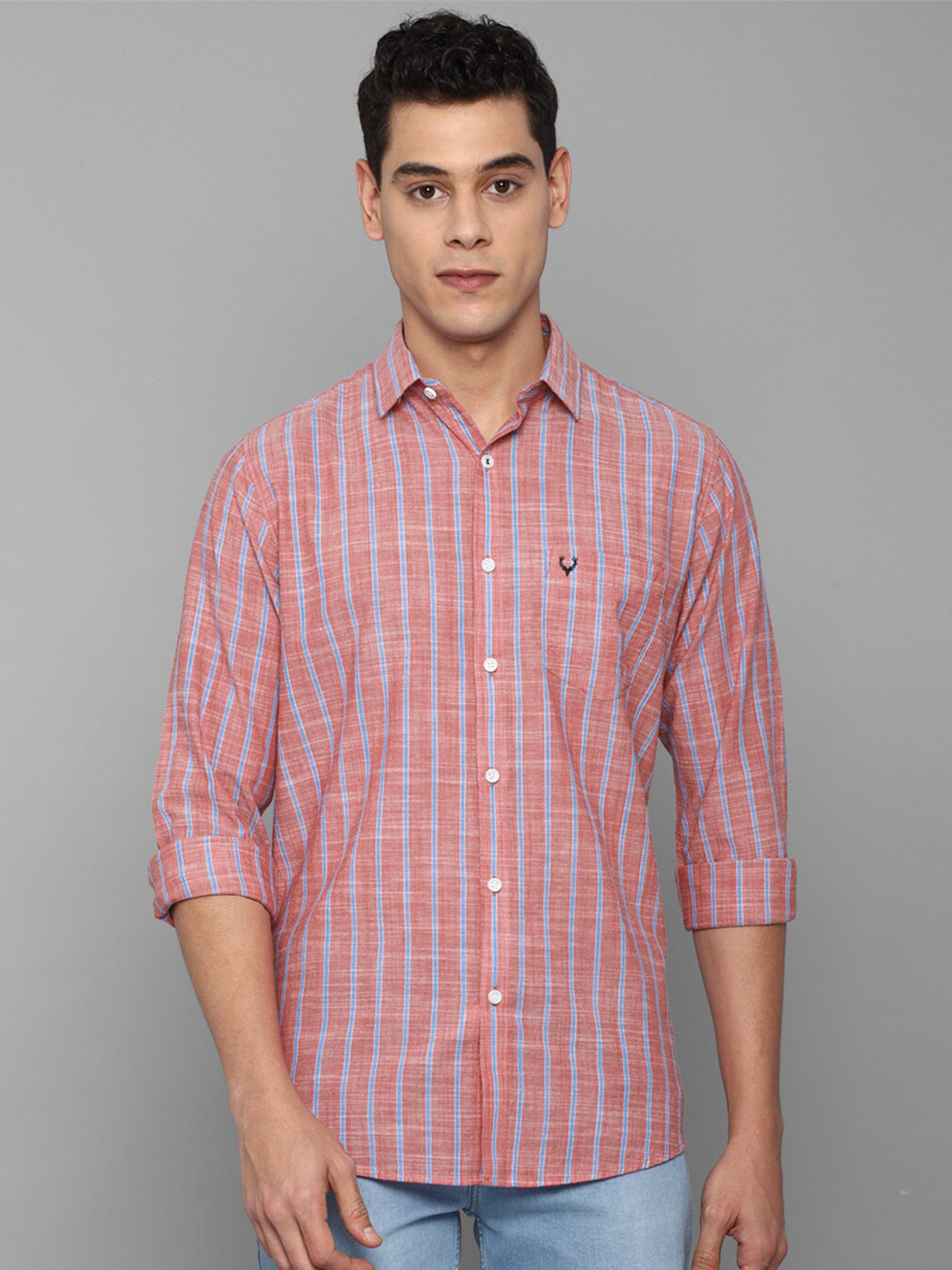 

Allen Solly Men Pink Slim Fit Striped Pure Cotton Casual Shirt
