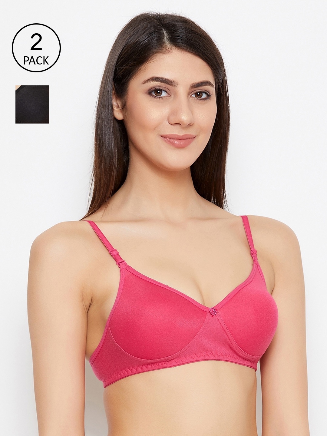 

ALIZA Women Pack Of 2 Magenta & Black Non Padded T-Shirt Bra