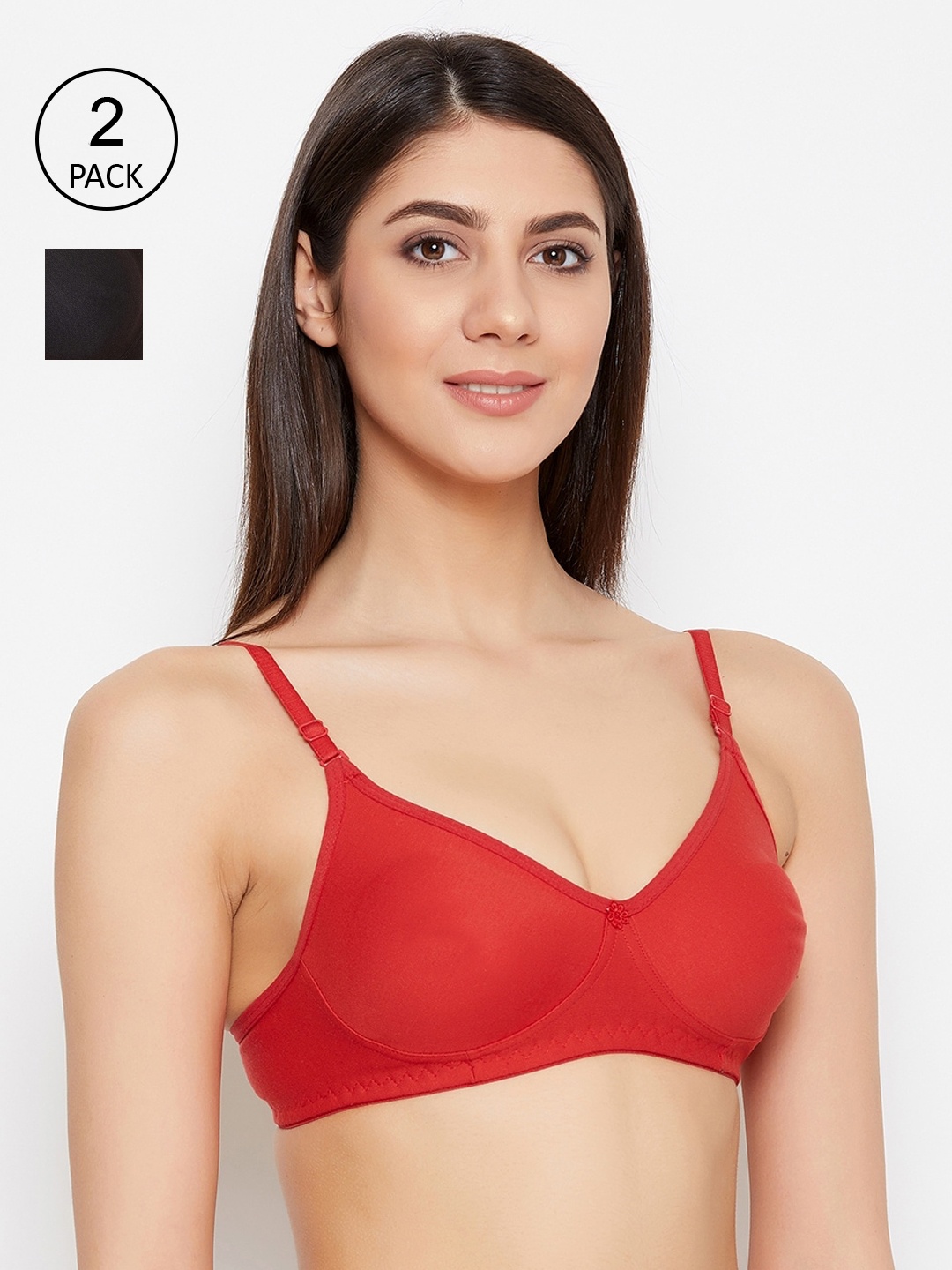 

ALIZA Women Pack Of 2 Red & Black Non Padded T-Shirt Bra