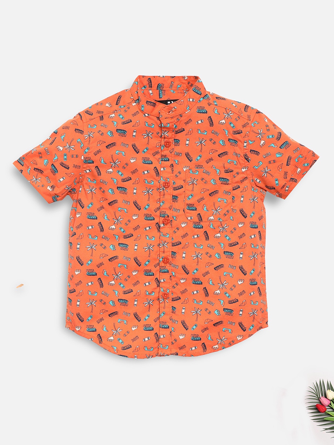 

HERE&NOW Boys Orange Slim Fit Printed Casual Shirt