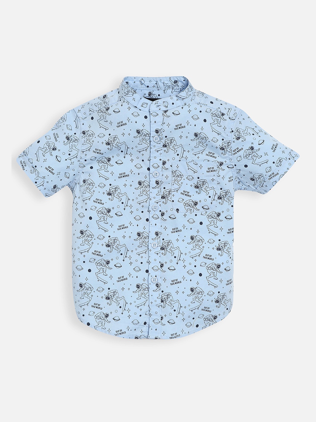 HERE&NOW Boys Blue Slim Fit Printed Casual Shirt