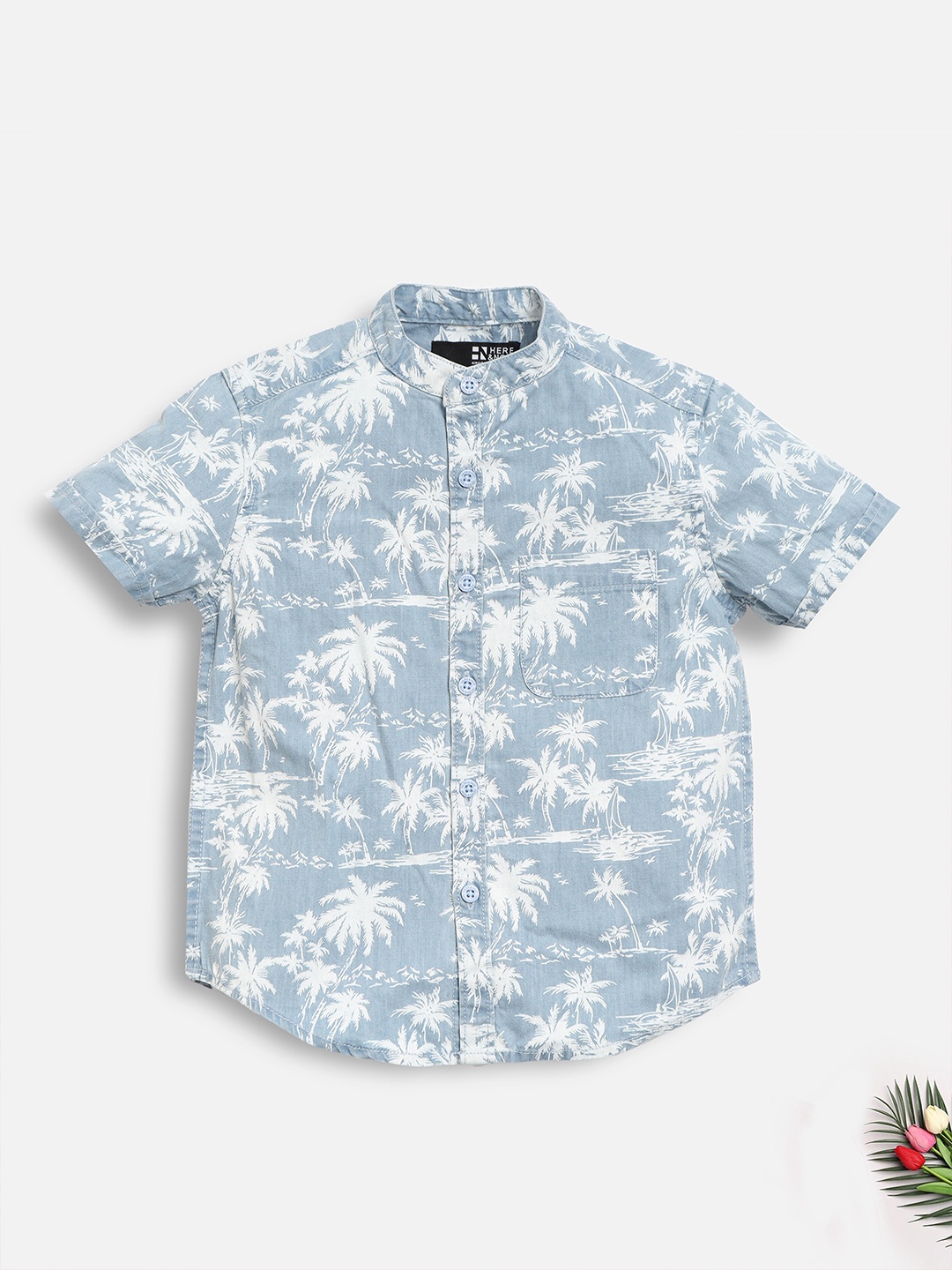 HERE&NOW Boys Blue Slim Fit Floral Printed Casual Shirt