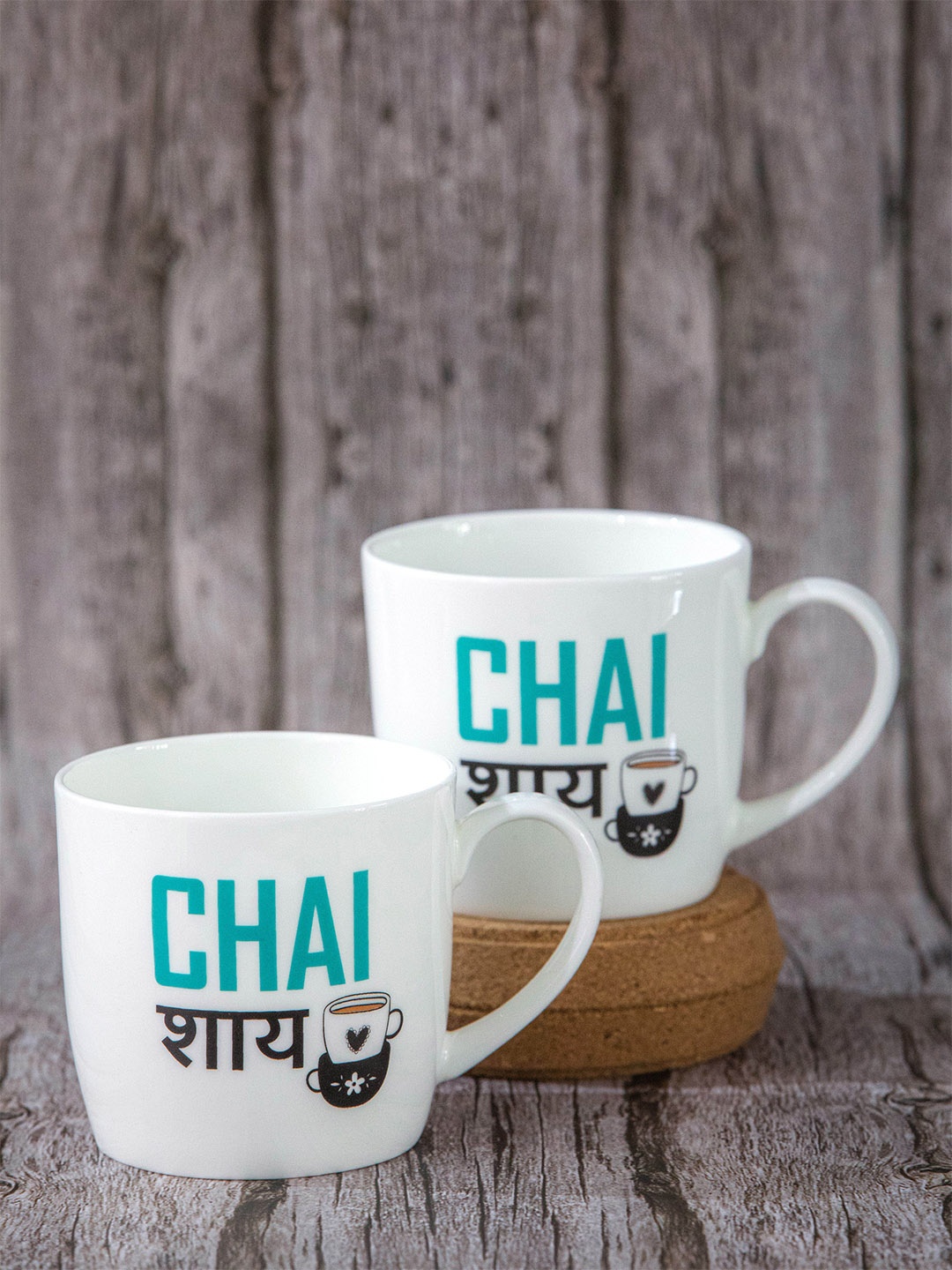 

GOODHOMES White & Blue Set of 2 Text/Slogans Printed Stoneware Mugs 280 ml Each