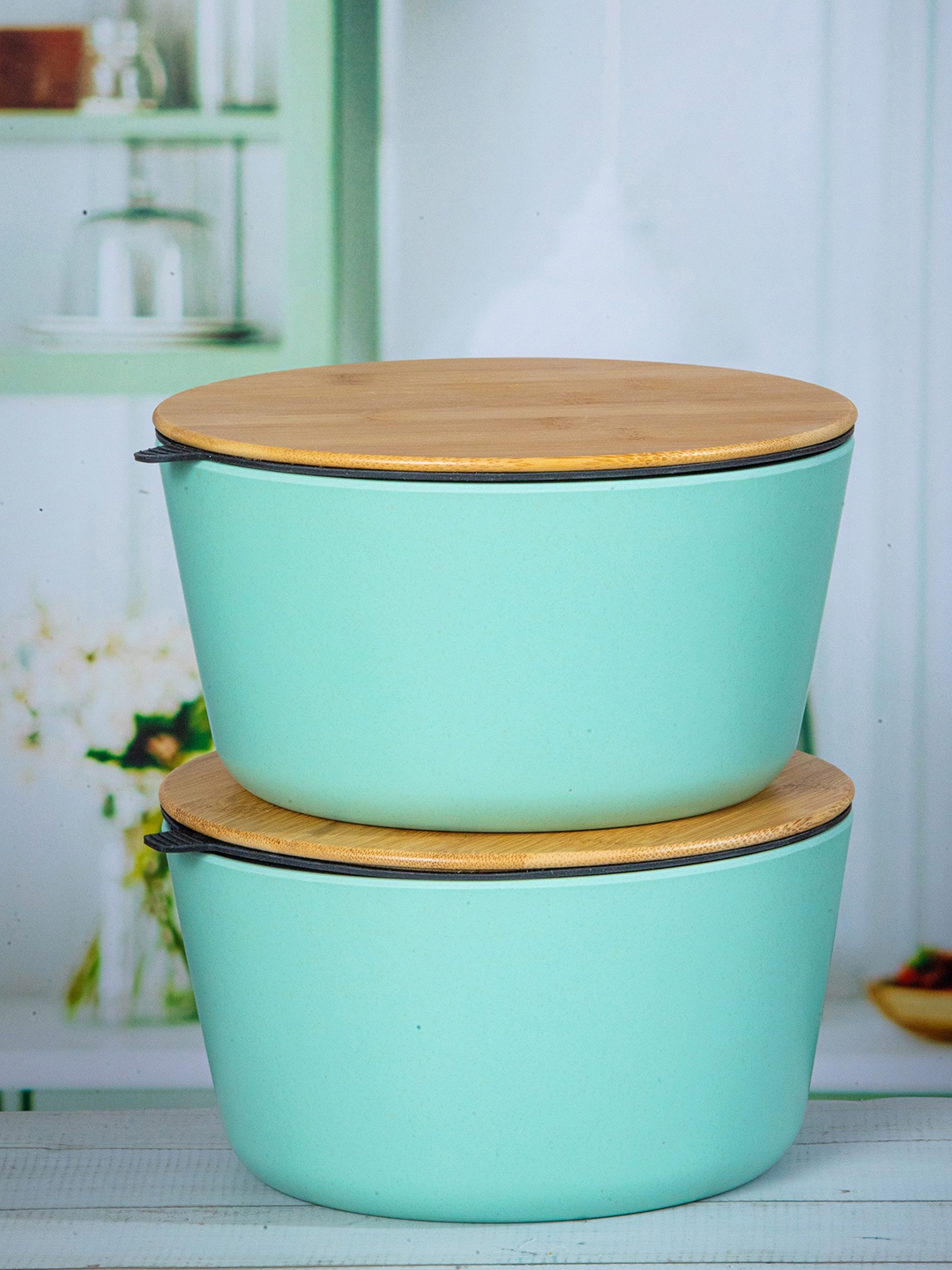 

Stehlen Green Set Of 2 Dishwasher & Microwave Safe Melamine Bowl with Lid 2 L Each