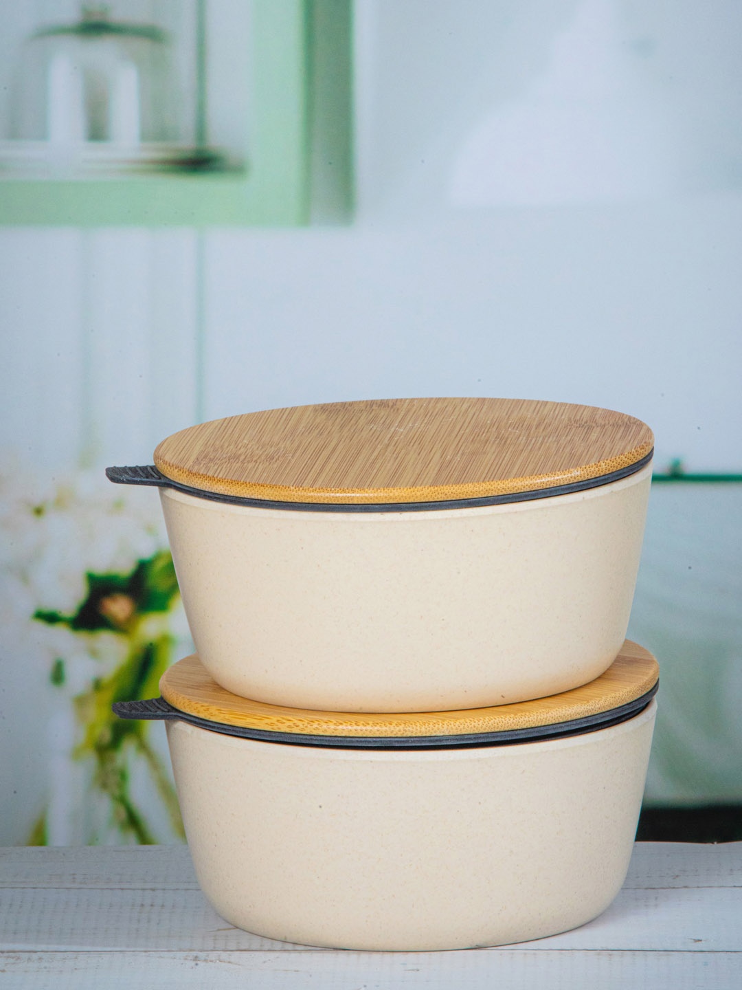 

Stehlen Off-White Set Of 2 Dishwasher & Microwave Safe Melamine Bowl with Lid 1 L Each