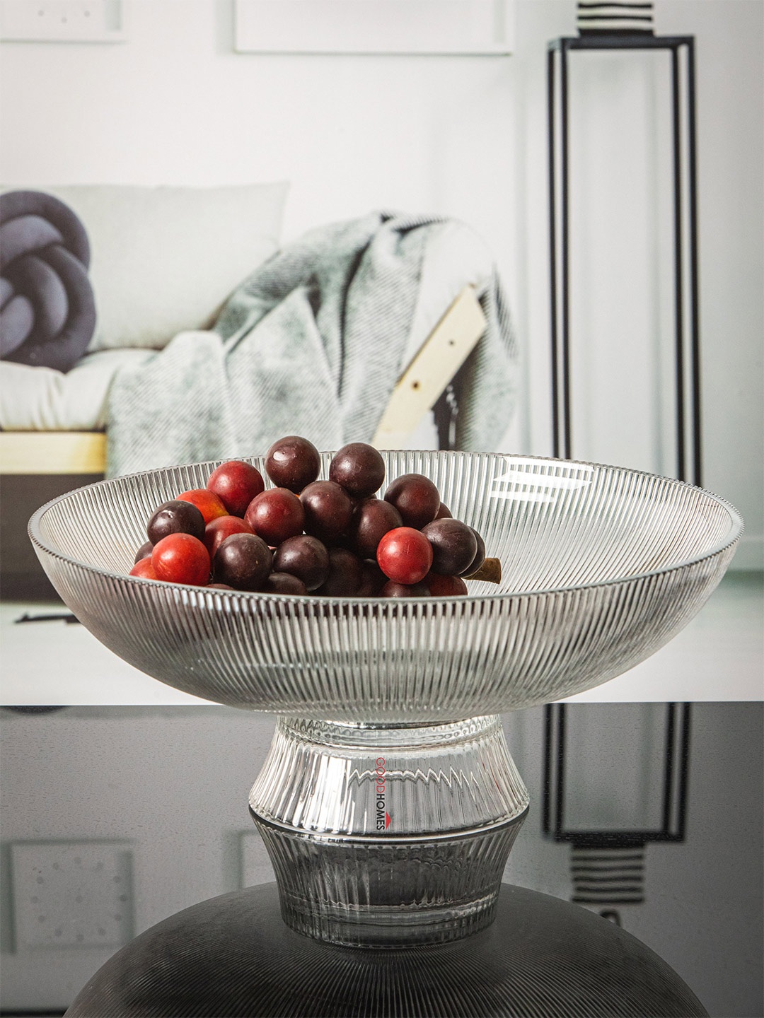 

GOODHOMES Transparent Floral Printed Dishwasher & Microwave safe Glass Bowl