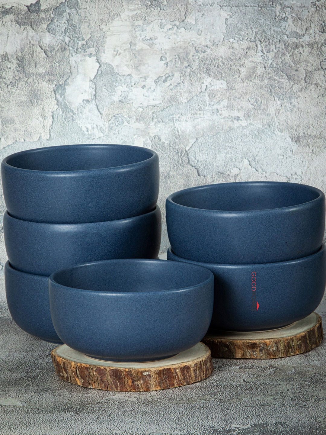 

GOODHOMES Blue Set of 6 Printed Dishwasher & Microwave safe Stoneware Bowls 340ml each