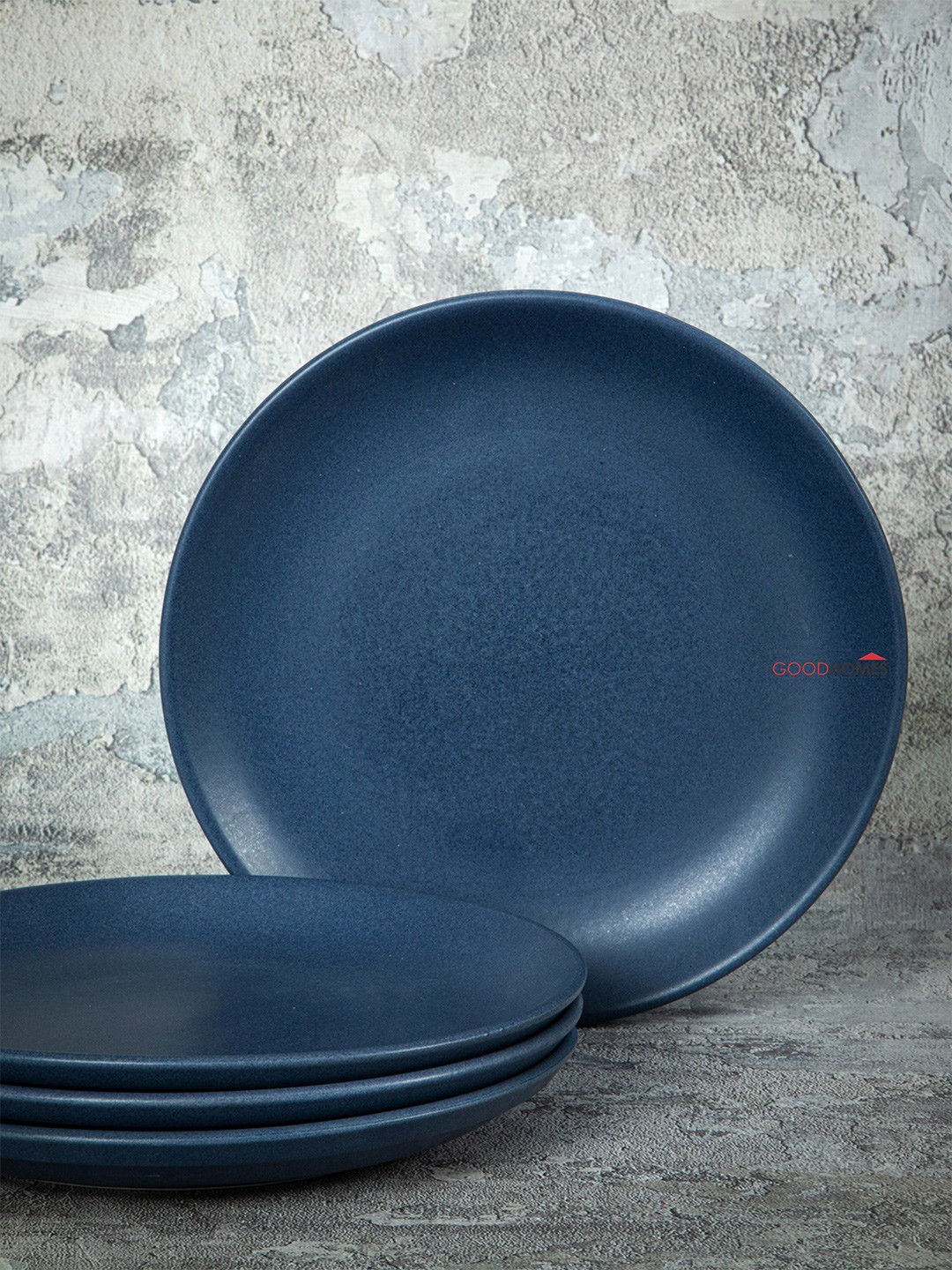 

GOODHOMES Blue Set of 4 Floral Printed Dishwasher & Microwave safe Stoneware Matte Plates