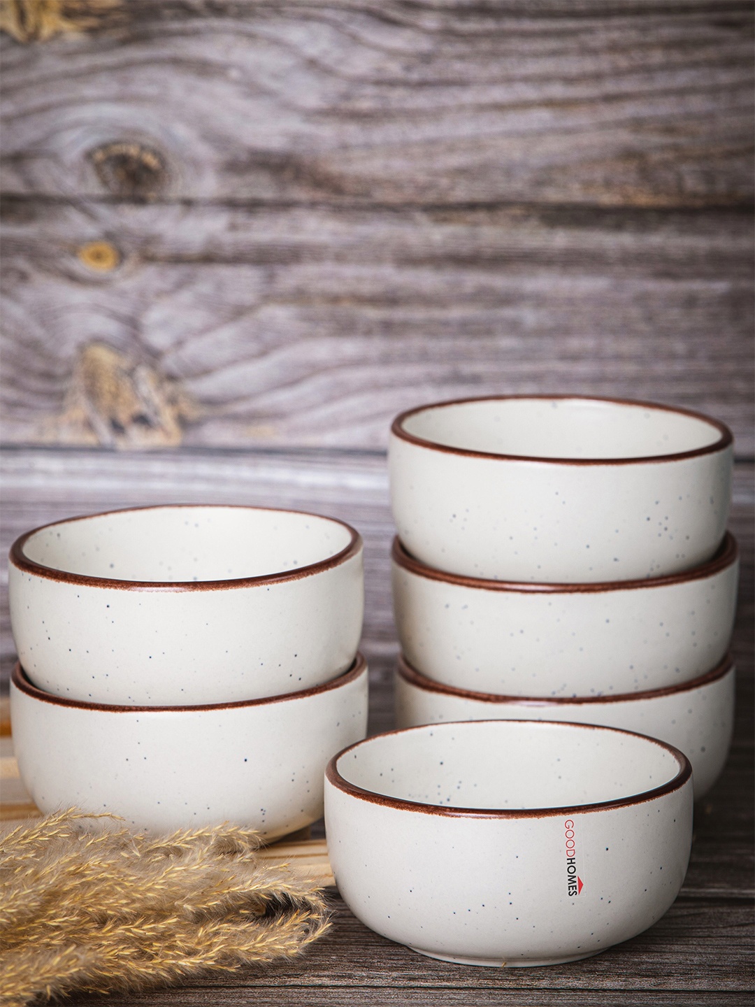 

GOODHOMES White & 6 Pieces Printed Dishwasher &Microwave safe Stoneware Bowls 300ml each