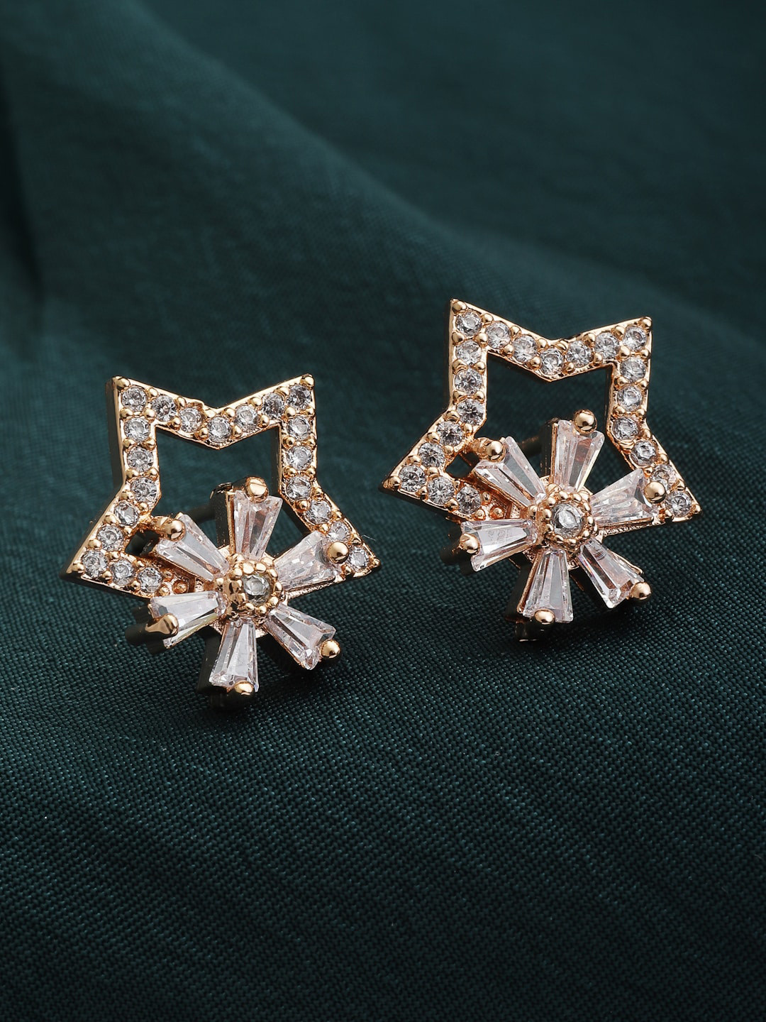 

VOGUE PANASH Women Rose Gold & White CZ Stone Star Shaped Studs Earrings