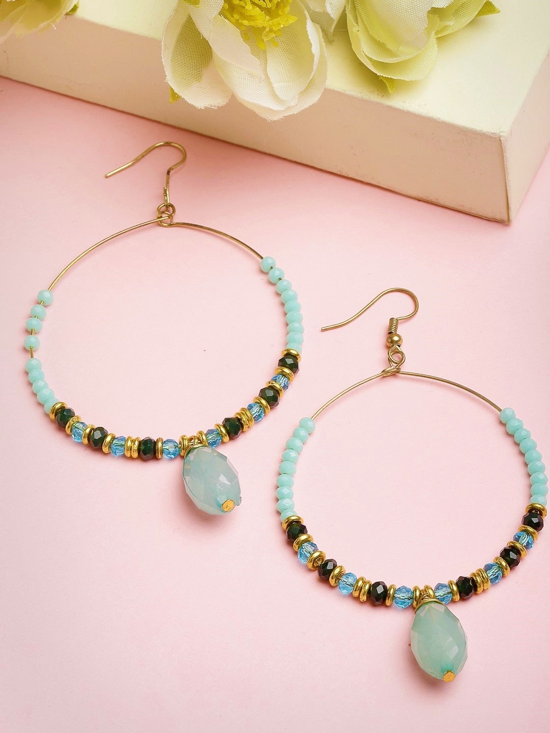 VOGUE PANASH Gold-Plated & Green Circular Drop Earrings
