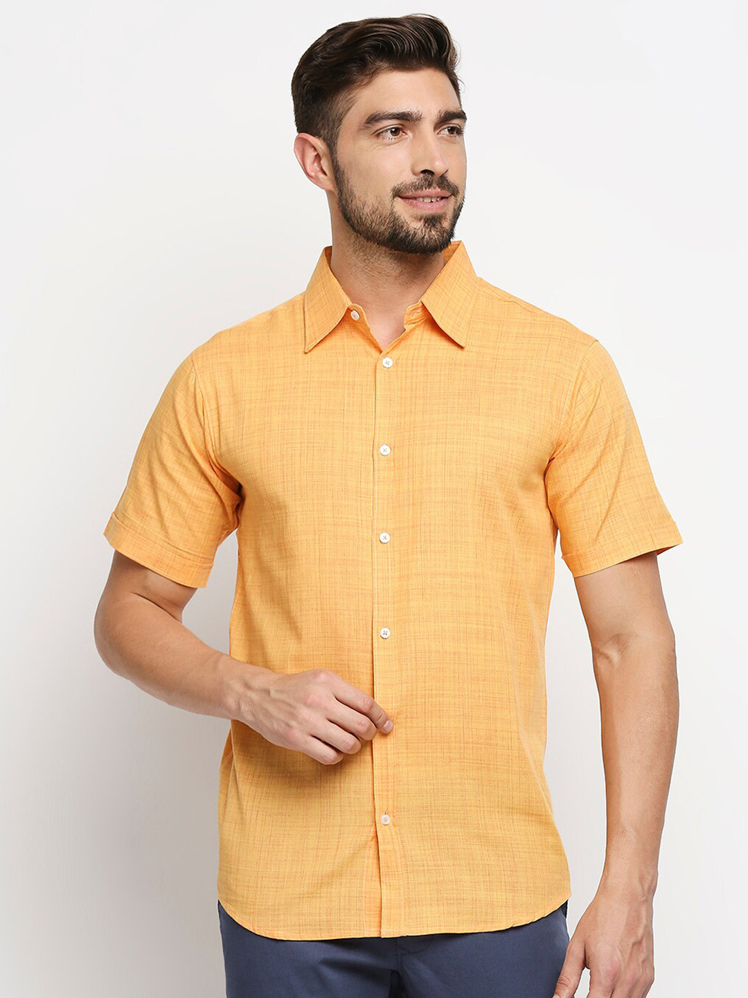 

MOD ECRU Men Orange Cotton Straight Slim Fit Casual Shirt
